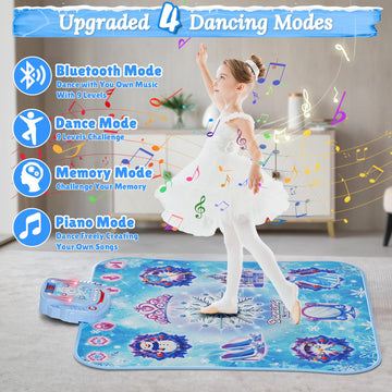 Handwell Dance Mat Toys Girl Gift: 8-Button Frozen Dance Pad With Wireless Bluetooth Electronic Dance Game For Kids Led Light Bu