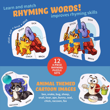 Rhyming Puzzle Sets Matching Game, Learn To Rhyme Puzzle Game, Animal Matching Cards, Educational Preschool Games, Aba Therapy Games, Speech Therapy Game