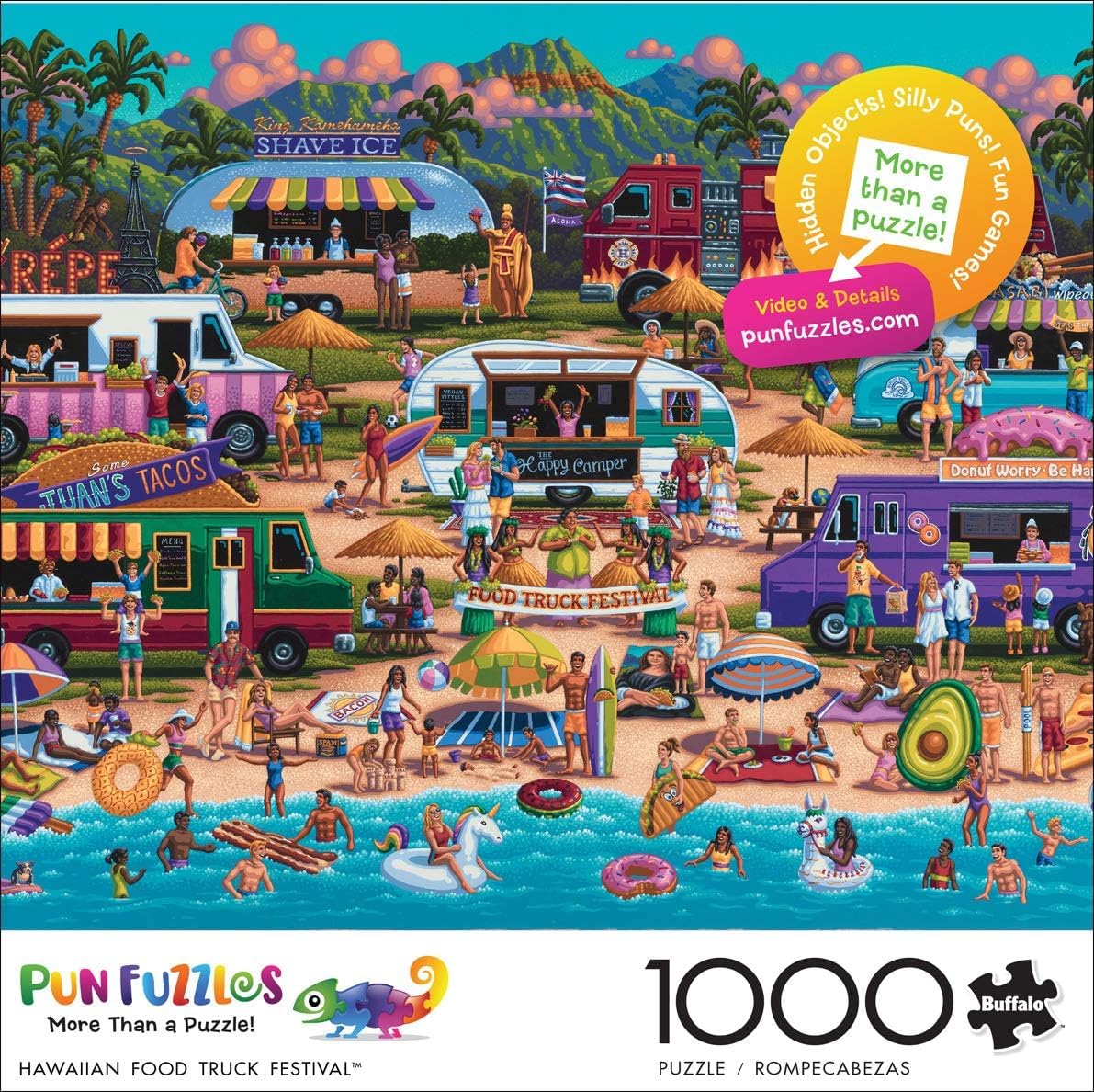 Buffalo Games Pun Fuzzles Hawaiian Food Truck Festival 1000 Piece Jigsaw Puzzle - Large Multicolor, Model 11204