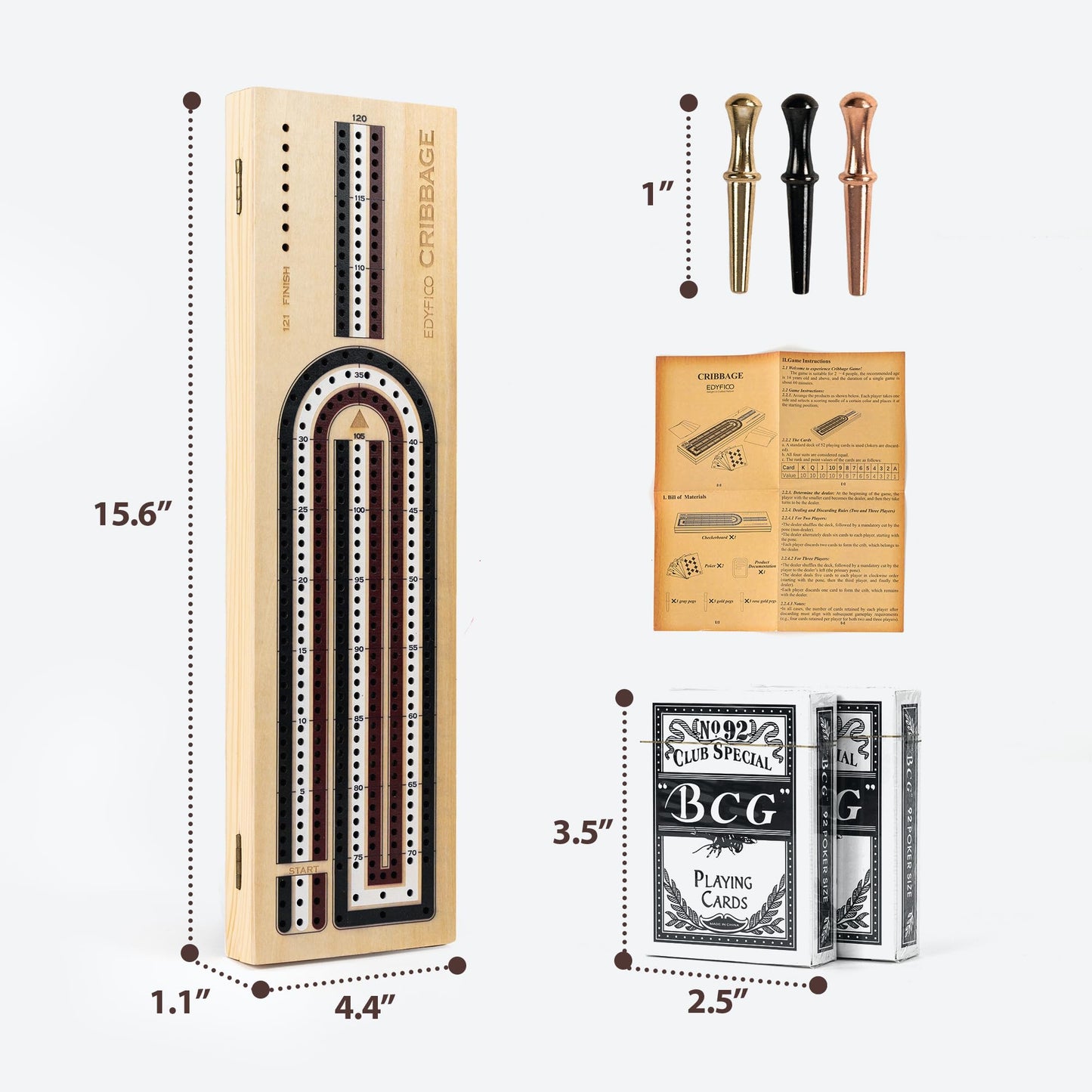 Cribbage Board Game Set  3-Track enhanced Wooden Cribbage Board with Magnetic Lock & Large Storage  9 Metal Pegs  2 Decks of Playing Cards - Classic Board Games for mature-themeds Family (Instruction Include)