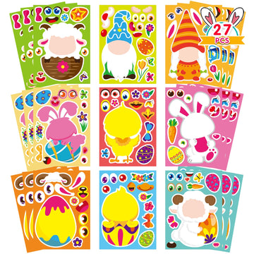 27 Sheets Easter Stickers Easter Gifts For Kids Toddlers Make Own Face Easter Gnome Bunny Sheep Rabbit Colored Egg Chicks School
