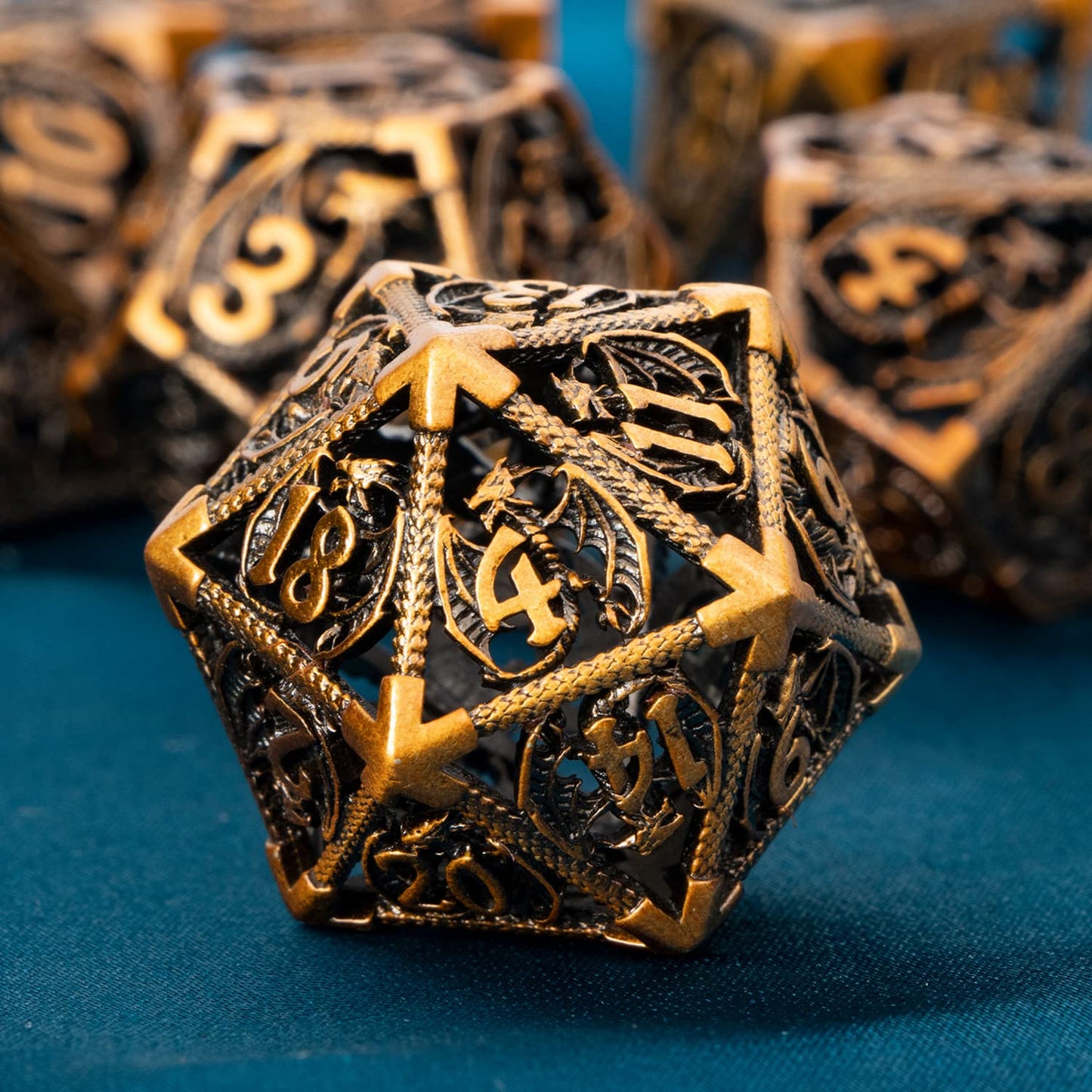 ARUOHHA DND Metal Dice Set Dungeons and Dragons Dice with Gift Box, 7PCS Ancient Gold Polyhedral Dice Set Role Playing Games Hol