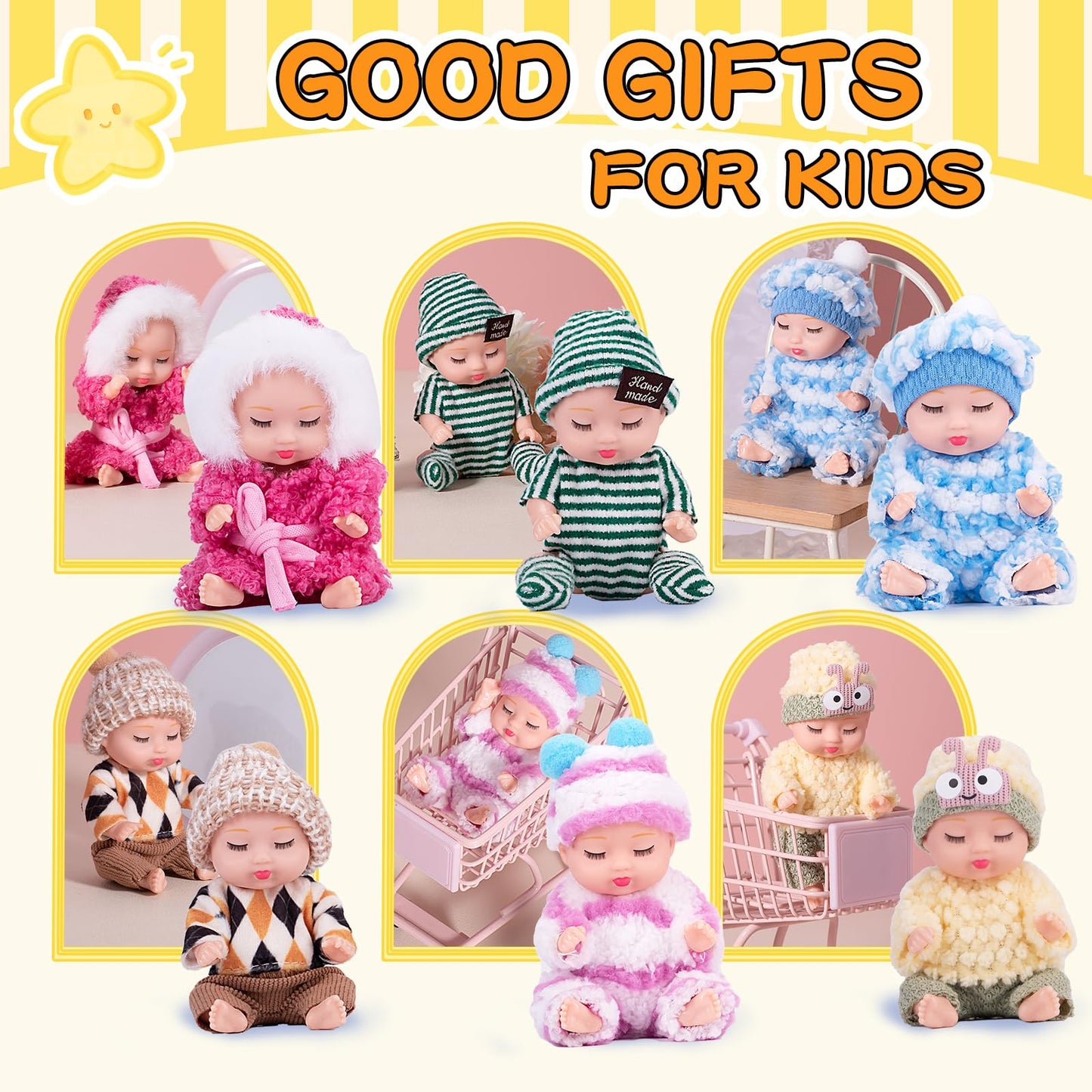Vueos 4 Inch Mini Baby Dolls 6pcs Gift Set Included Cute Small Baby Doll with Clothes Suitability Kids 3 and Up Birthday Christm