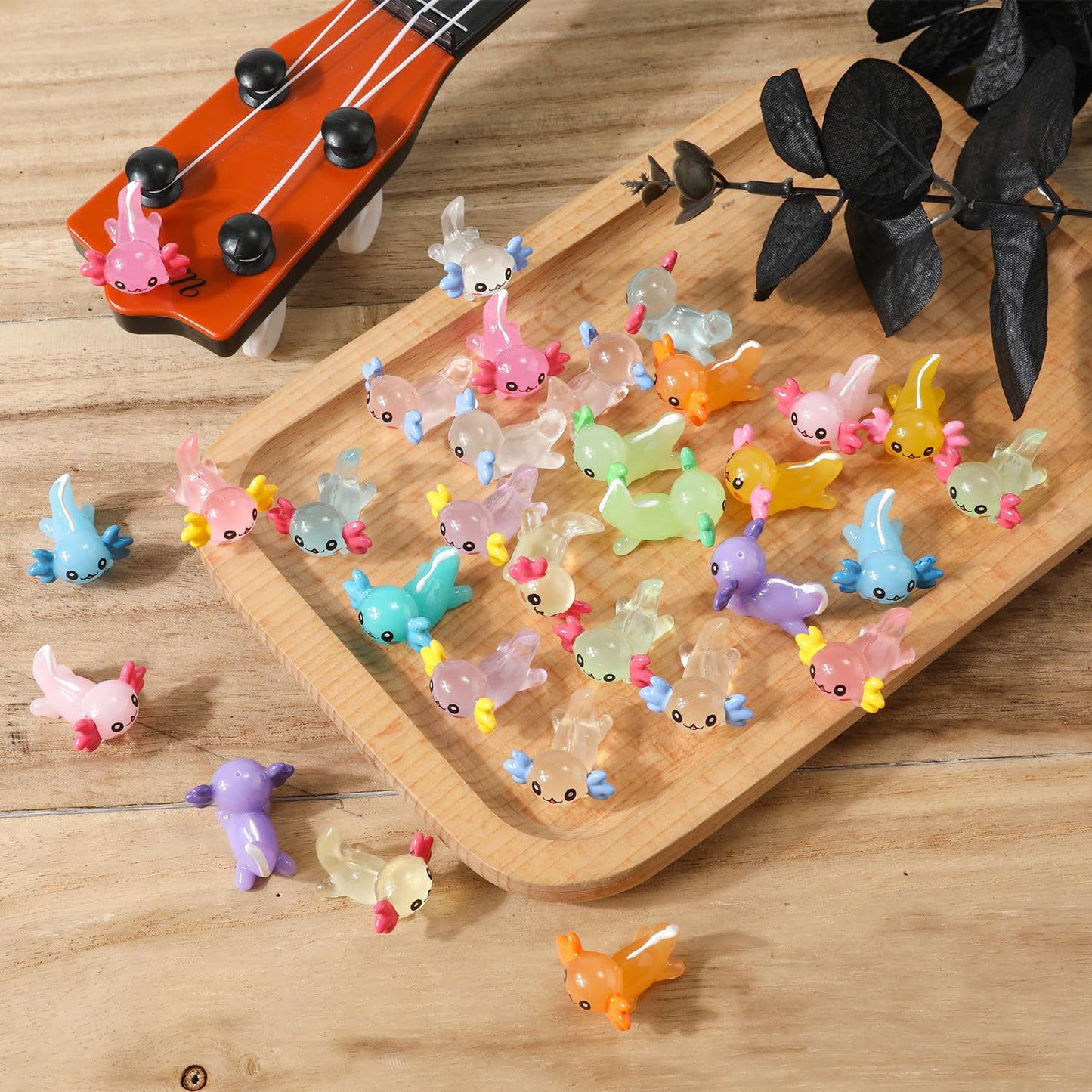 64pcs Mini Axolotl Figures, Glow in The Dark Resin Axolotl Tiny Animal Figurines Ornament Axolotl Charms for DIY Craft Garden La