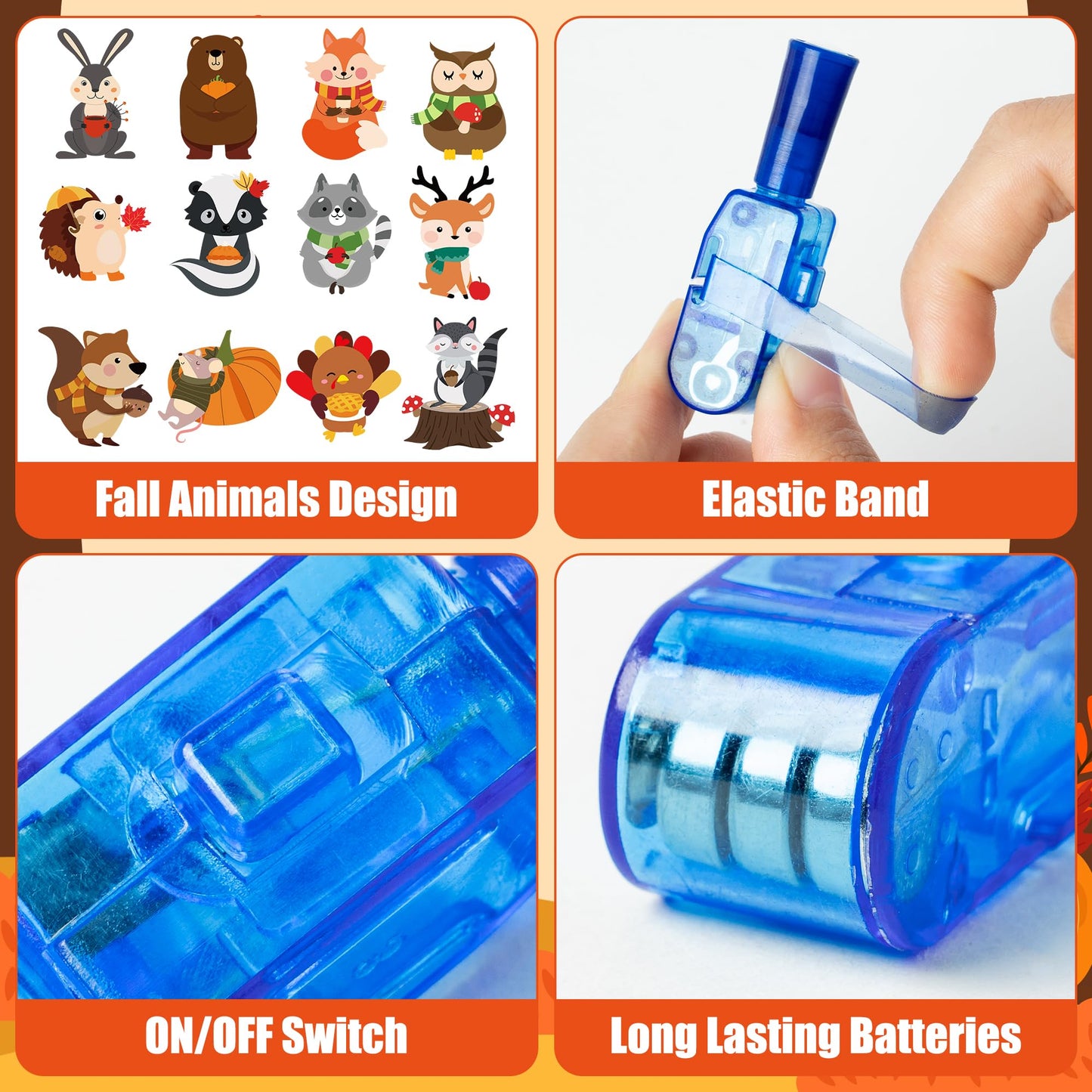 Haooryx Fall Thanksgiving Animals Finger Lights - 36Pcs Autumn Animal LED Light Up Finger Lights for Kids Turkey Squirrel Bear G