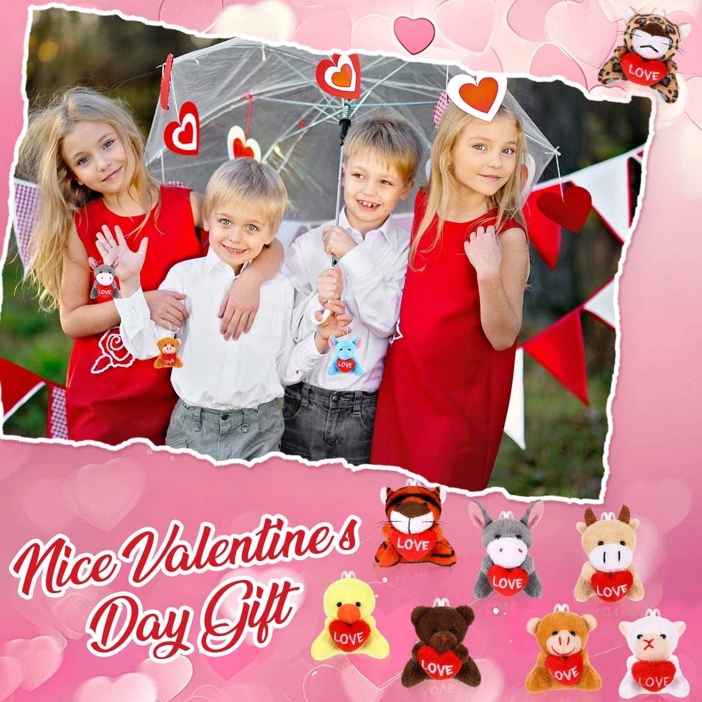 Blueweenly 24 Pcs Valentine‘S Day Gifts Exchange For Classroom Mini Plush Animals With Heart Valentine Small Stuffed Animal Toys Valentines Mini Keychain For Kids Party Favor Rewards Bags Filler