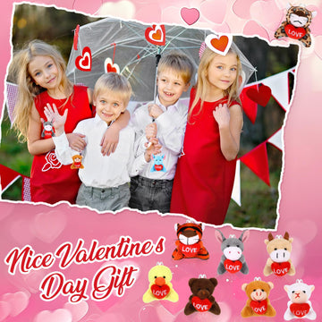 Blueweenly 24 Pcs Valentine‘S Day Gifts Exchange For Classroom Mini Plush Animals With Heart Valentine Small Stuffed Animal Toys Valentines Mini Keychain For Kids Party Favor Rewards Bags Filler