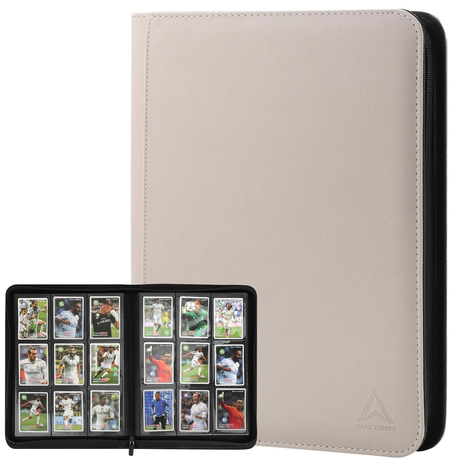 Arkeiliy Card Binder 9 Pocket  Double Sided Pockets Trading Card Binder with 30 Sleeves  enhanced Zip Trading Card Holder Collector Album Holds 540 MTG (white)