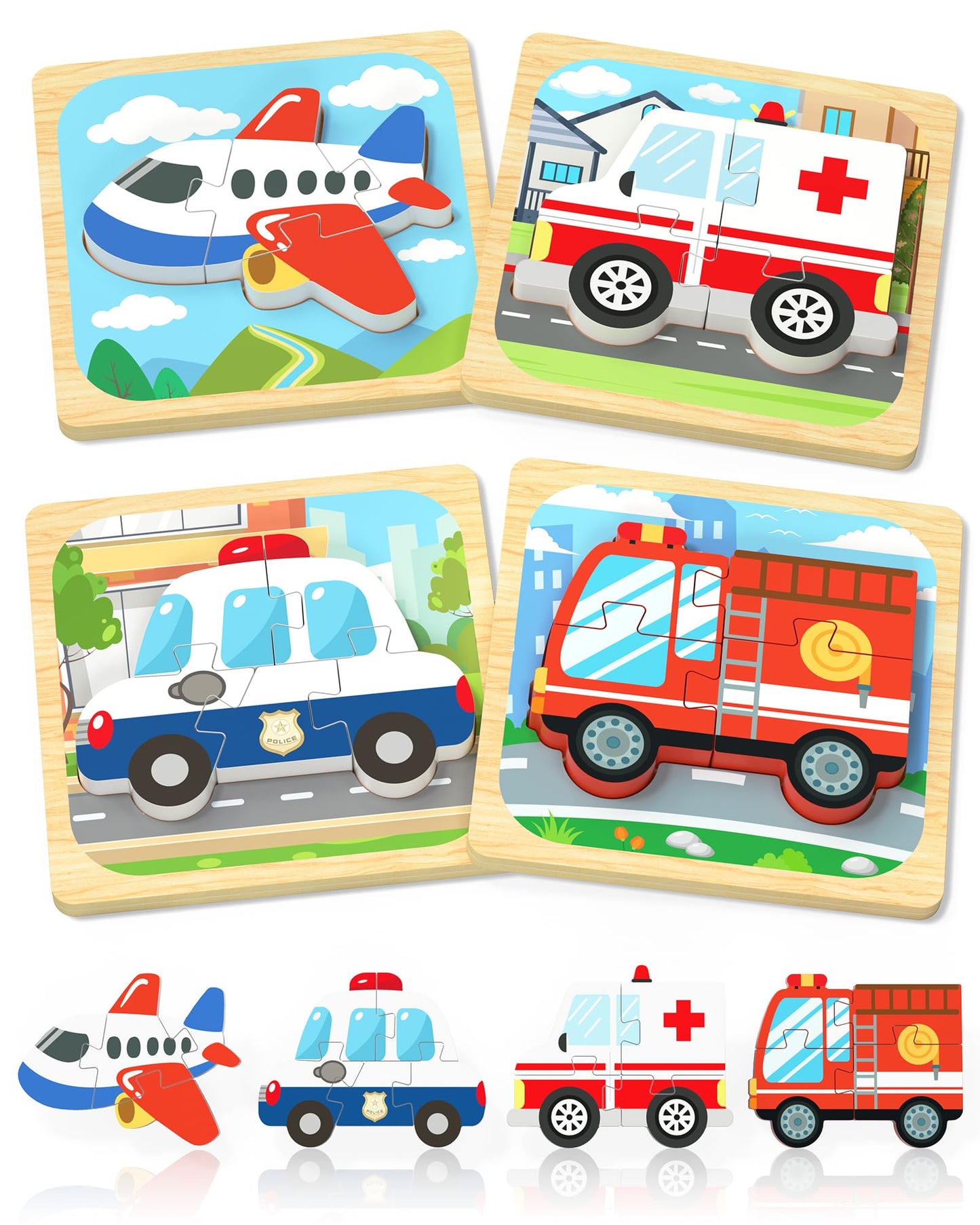 Benresive Wooden Toddler Puzzles, Montessori Toys For 1 2 3 Year Old Boys, Toys For 1 2 3 Year Old Boy Birthday Gifts, 4 Pack Ve