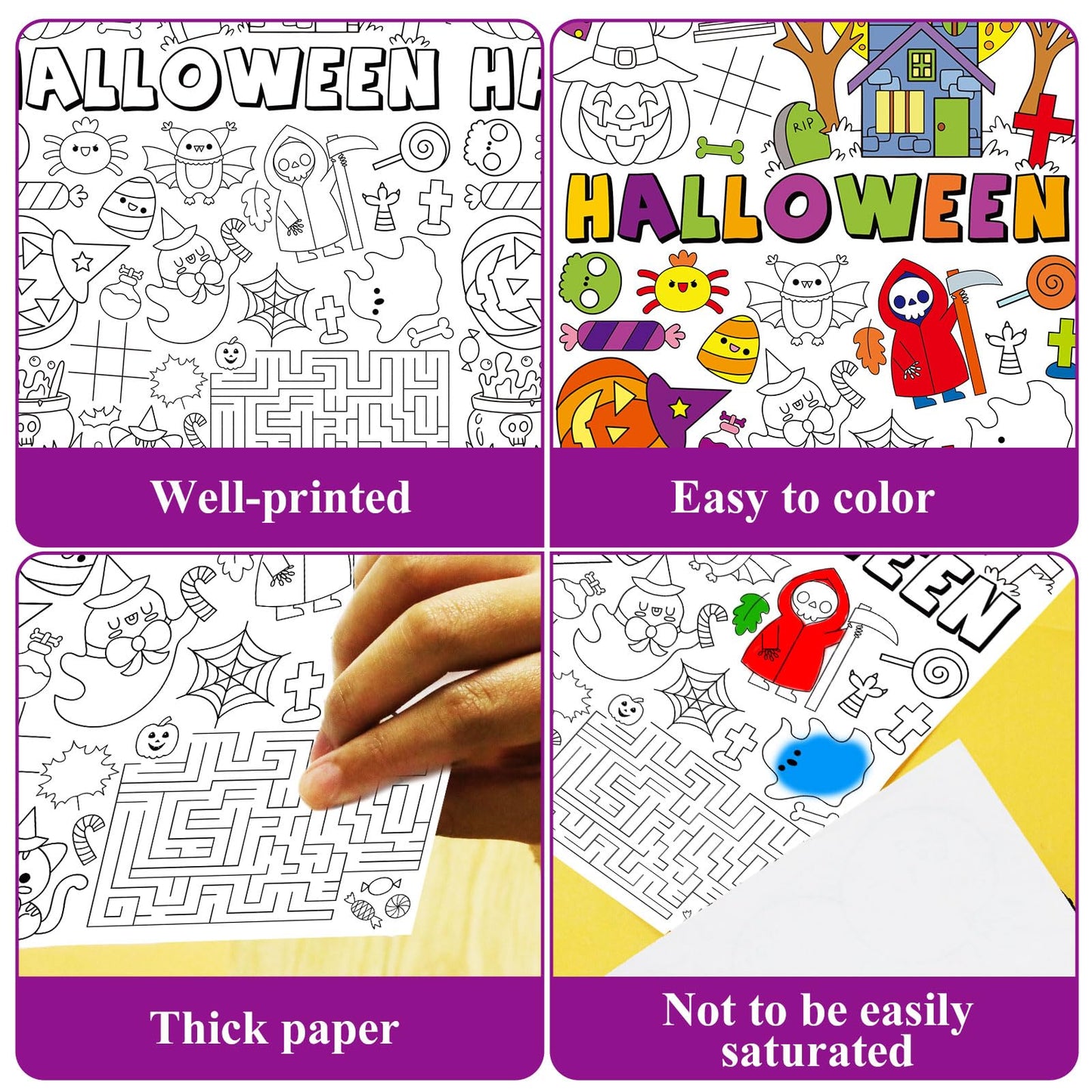 Paper Giant Halloween Coloring Poster Tablecloth For Kids Witch Ghost Pumpkin Activity Large Color-In Paper Poster Table Cover F
