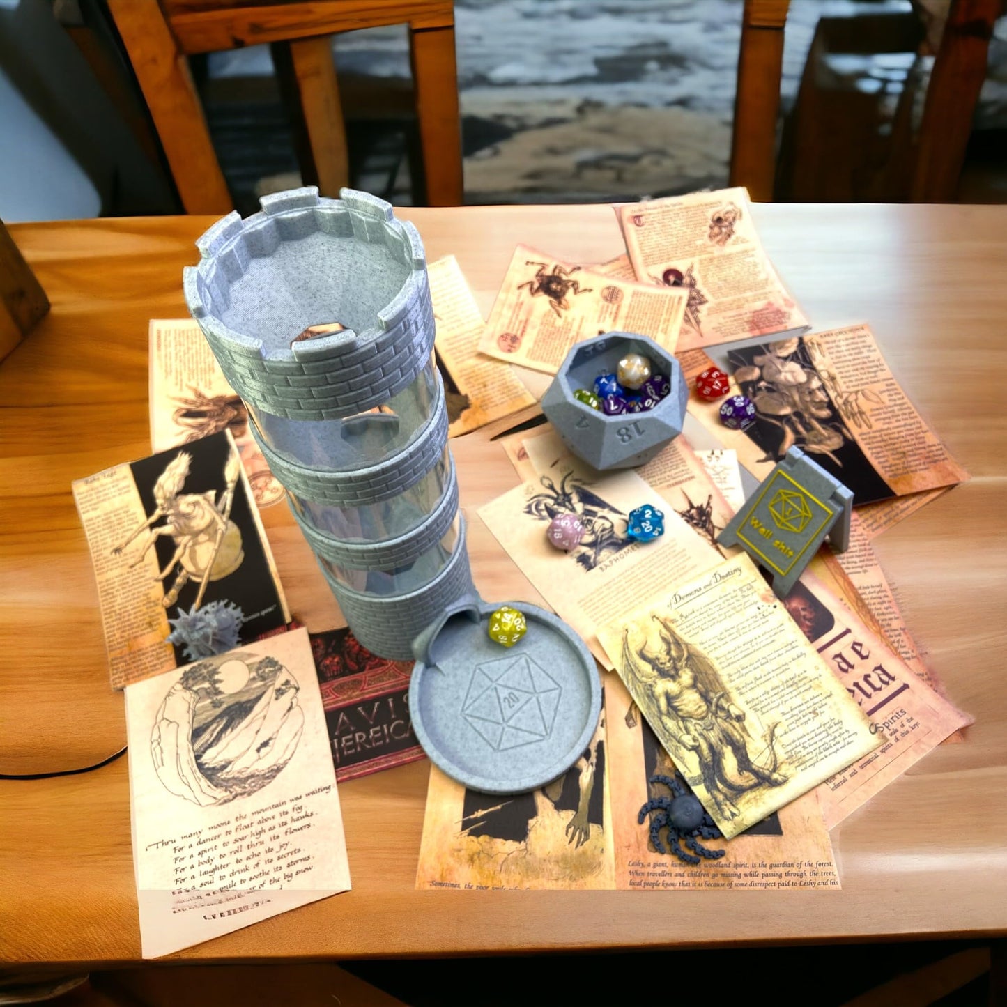 Lixusia Castle Dice Tower Works With Standard Size Dice,For Trpg Board Games, Dice Rolling Tower With A Set Of Dice In Random Co
