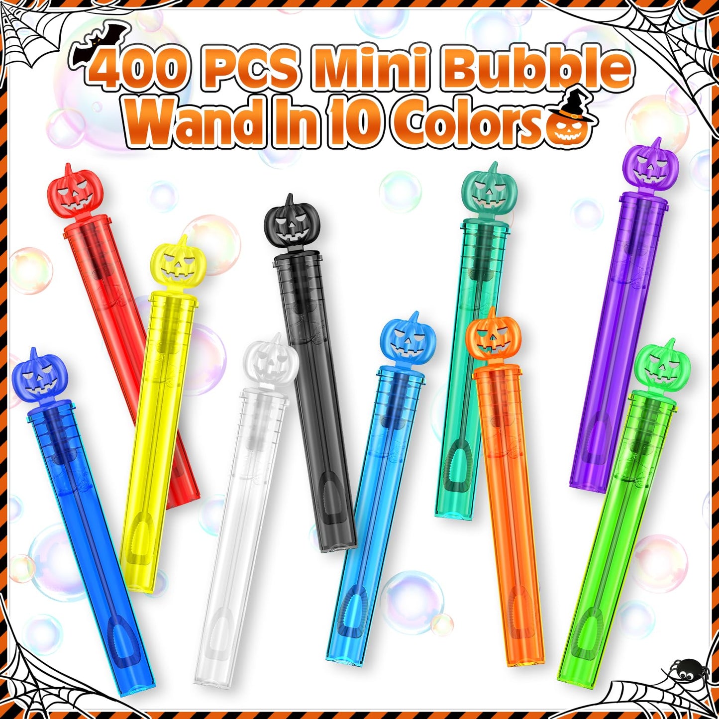 SpringFlower Halloween Party Favor for Kids, 400 Pcs Halloween-Themed Mini Bubble Wands for Halloween Party Favor Supply Goodie