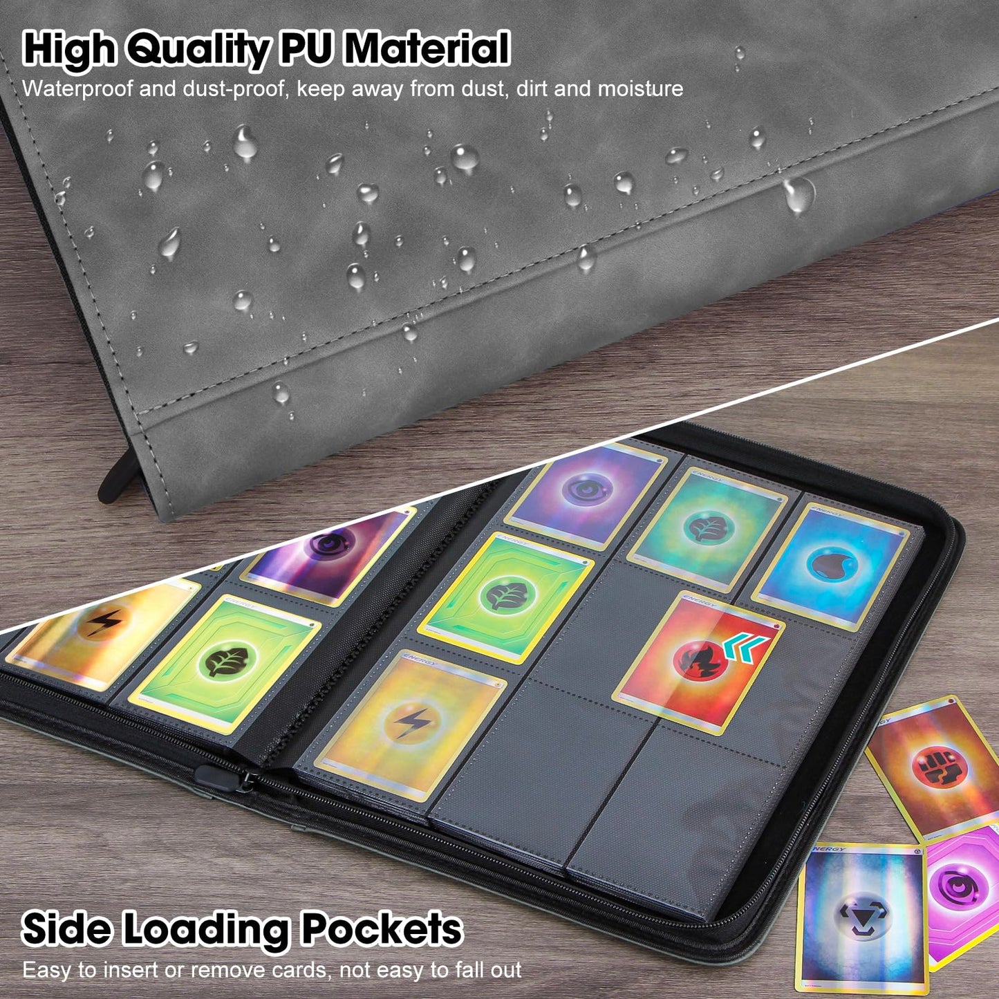 Old Canal Trading Card Binder  9 Pocket Card Album Folder Hold Up to 540 Cards  enhanced and Durable Zipper Binder  Cards Holder Album for MTG  TCG  Baseball Cards  Football Cards  Game Cards (Gray)