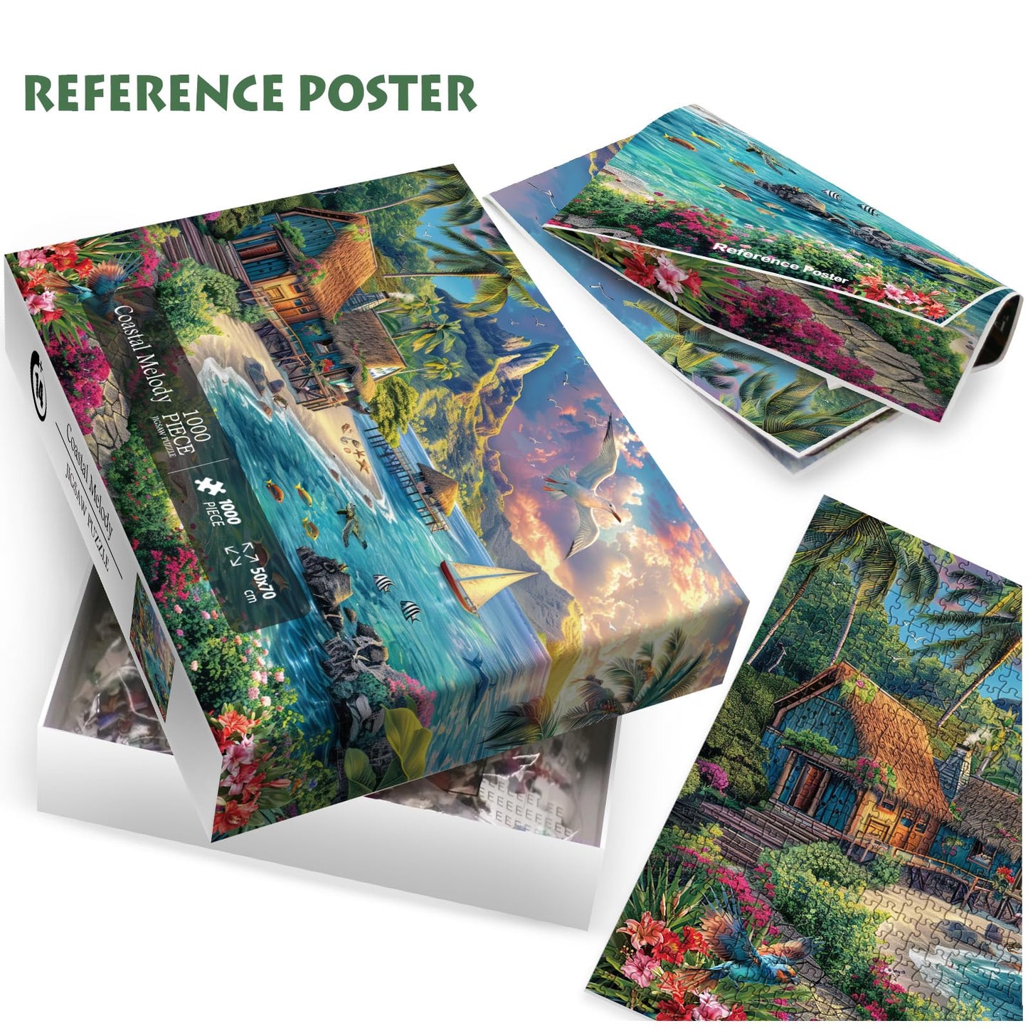 Beach Ocean Puzzles For Adults 1000 Pieces Nature, Summer Hawaii Landscape Scenic Jigsaw Puzzles, Bird Plant Flower Fish Sea Tur