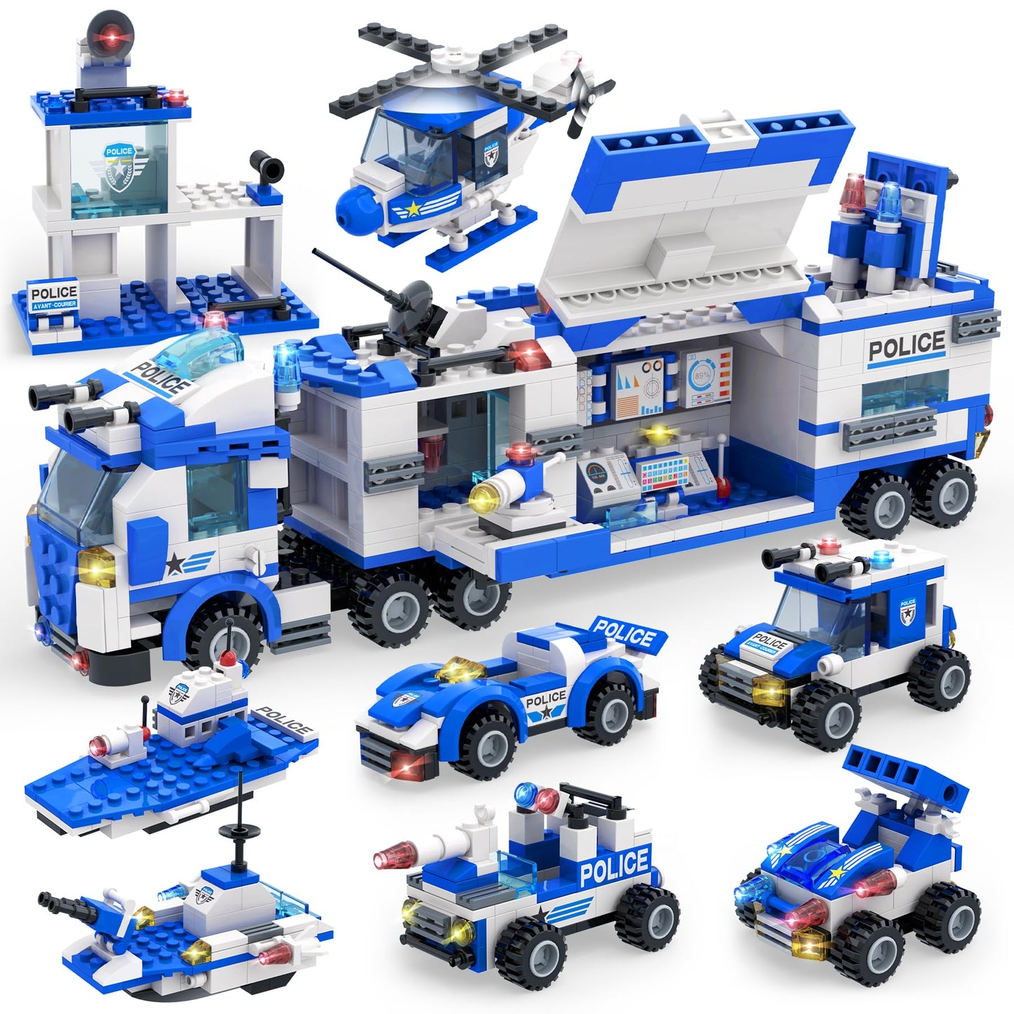 1338 Pieces City Police Station Mobile Command Center Truck Building Blocks Set In 25 Different Models Police Car, Helicopter, P