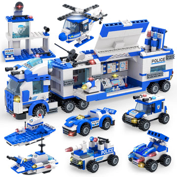 1338 Pieces City Police Station Mobile Command Center Truck Building Blocks Set In 25 Different Models Police Car, Helicopter, P