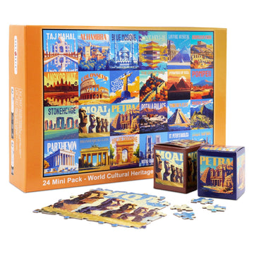 rokt&razo, World Heritage, 24 Mini Pack Jigsaw Puzzles, 1000 Pieces Daily Challenge Pack with Reference Poster, Advent Calendar,
