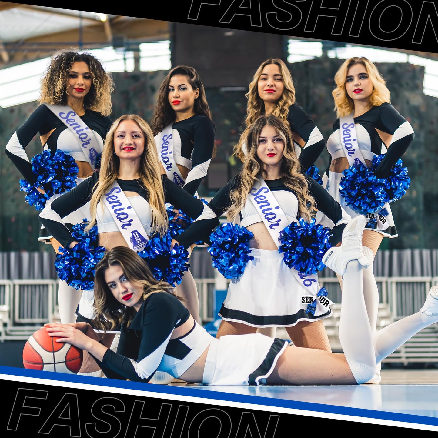 Vinsatin 6 Set Senior Sash 2026 Sport Satin Sash Glitter Cheer Hair Bow Senior Night Decor Cheerleader Gift Girl(Blue)