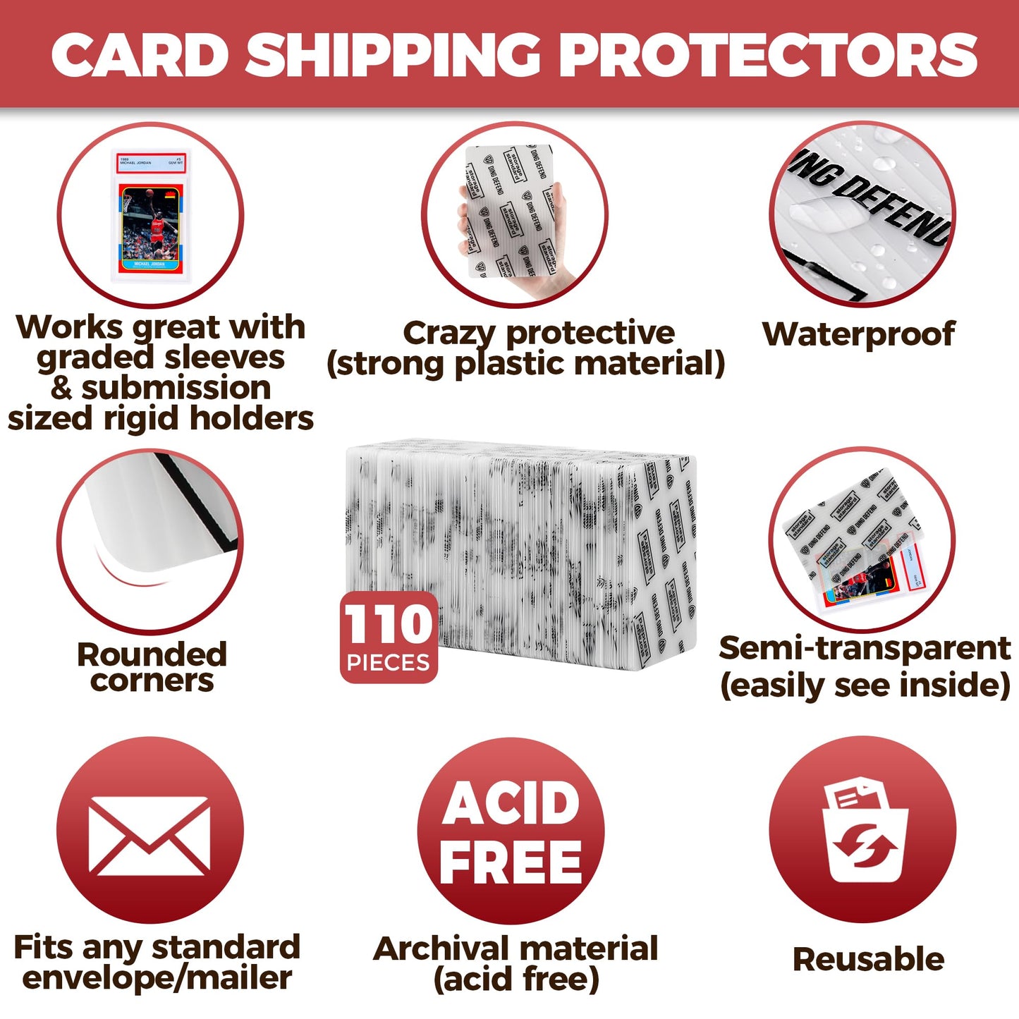 Card Protectors Trading Cards Shipping Supplies  110-Pack 4'' x 6'' Graded Card Sleeves for Mailing Inserts  Plastic Semi Rigid Card Holder Better Than Corrugated Cardboard Sheets