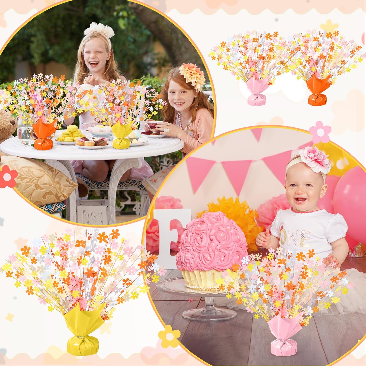 CraftyDream 3 Pcs Daisy Birthday Party Decorations Daisy Flower Table Decor Boho Groovy Daisy Decor Metallic Gleam Foil Spray Ce