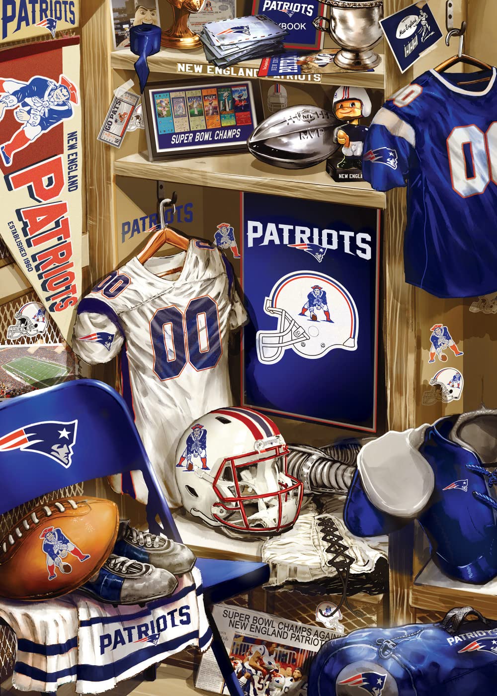 MasterPieces Game Day 500 Piece Jigsaw Puzzle for Adults - NFL New England Patriots Locker Room - 15x21