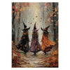 Fall Witch Painting Puzzles for Adults 1000 Pieces Nature, Halloween Autumn Forest Art Jigsaw Puzzles, Magic Women Aesthetic Pla