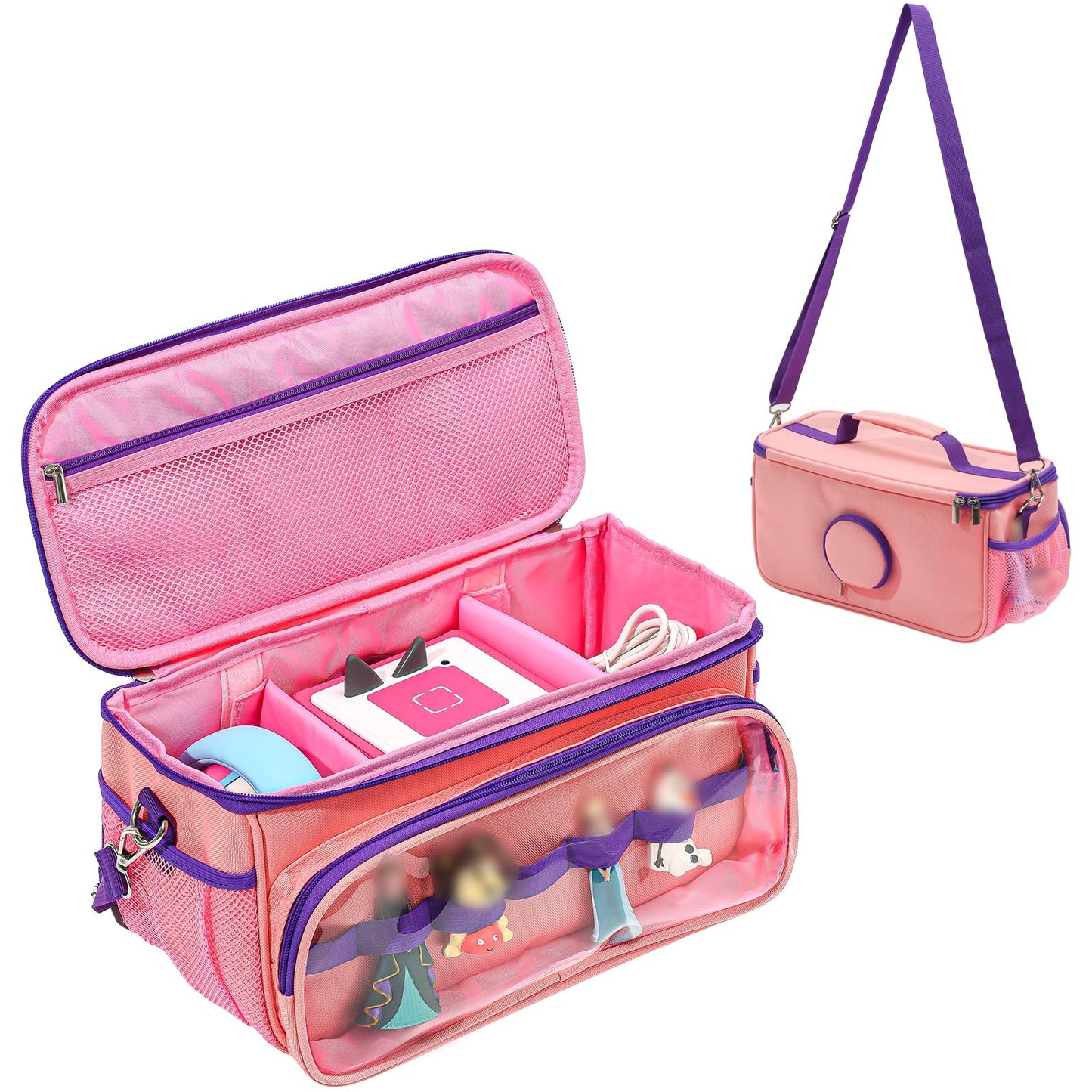 Hautton Carrying Case For Toniebox Starter Set, Portable Travel Carrying Bag For Tonies Audio Player, Tonies Figures, Headphone And Charging Station With Shoulder Strap And Handle -Pink