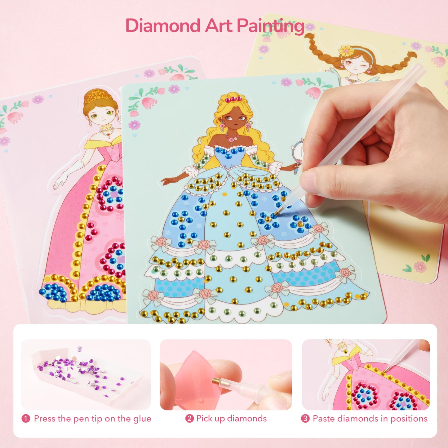Mideer 4 In 1 Art Craft Kits For Kids, Princess Dress Up Game Set With Diamond Painting & Scratch Paper Art, Paper Fantasy Makeu