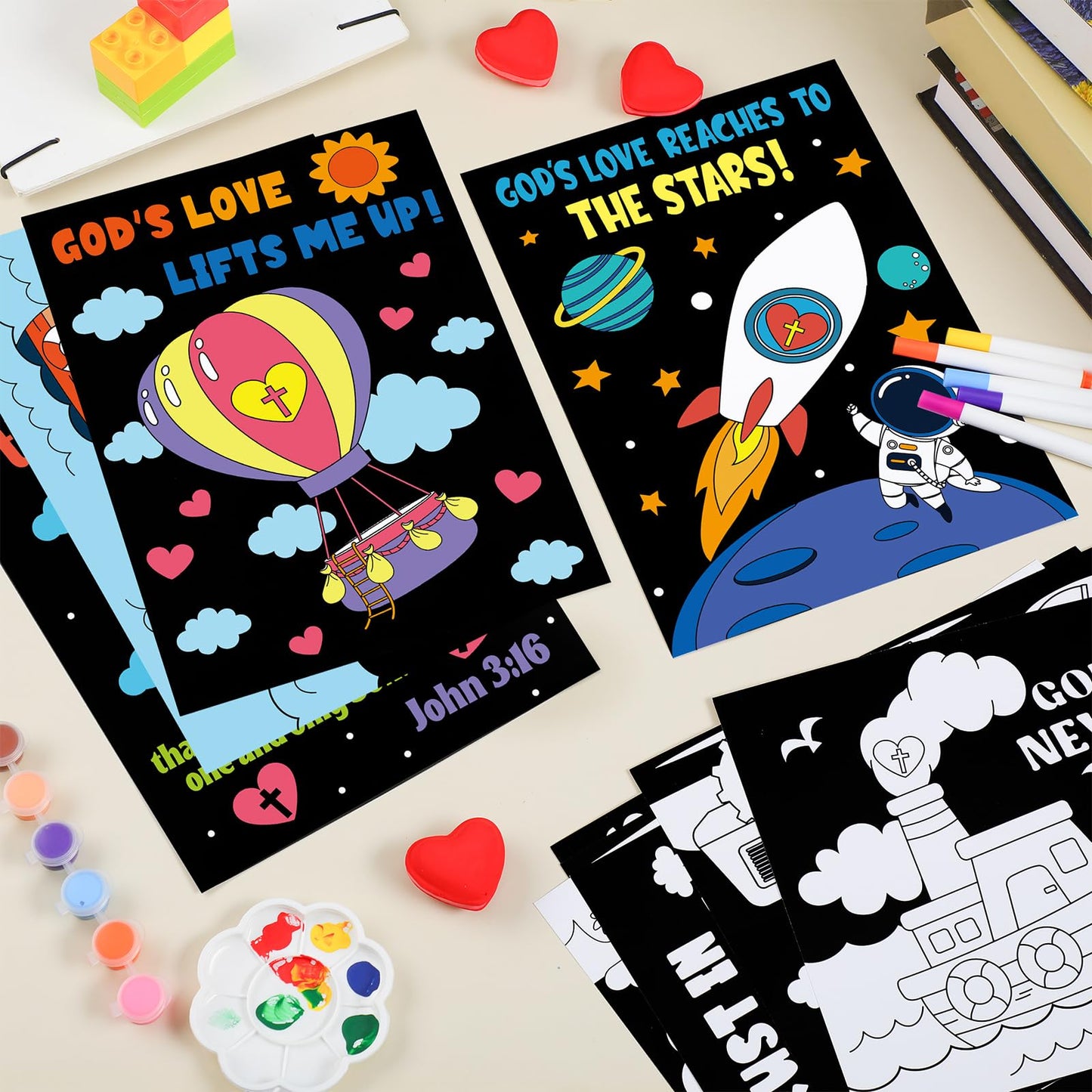 Zhanmai 30 Pcs Religious Valentine Coloring Poster Color Your Own Gods Love Posters DIY Christian Cross Crafts Bible Scripture