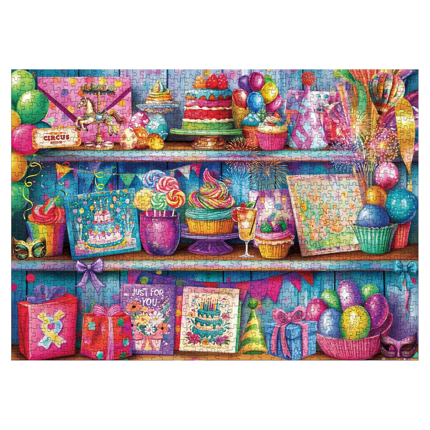 Birthday Cake Puzzle for mature-themeds 1000 Pieces  Colorful Holiday Party Jigsaw Puzzle  Horse Easter Eggs Hot Air Balloon  Carnival Puzzle