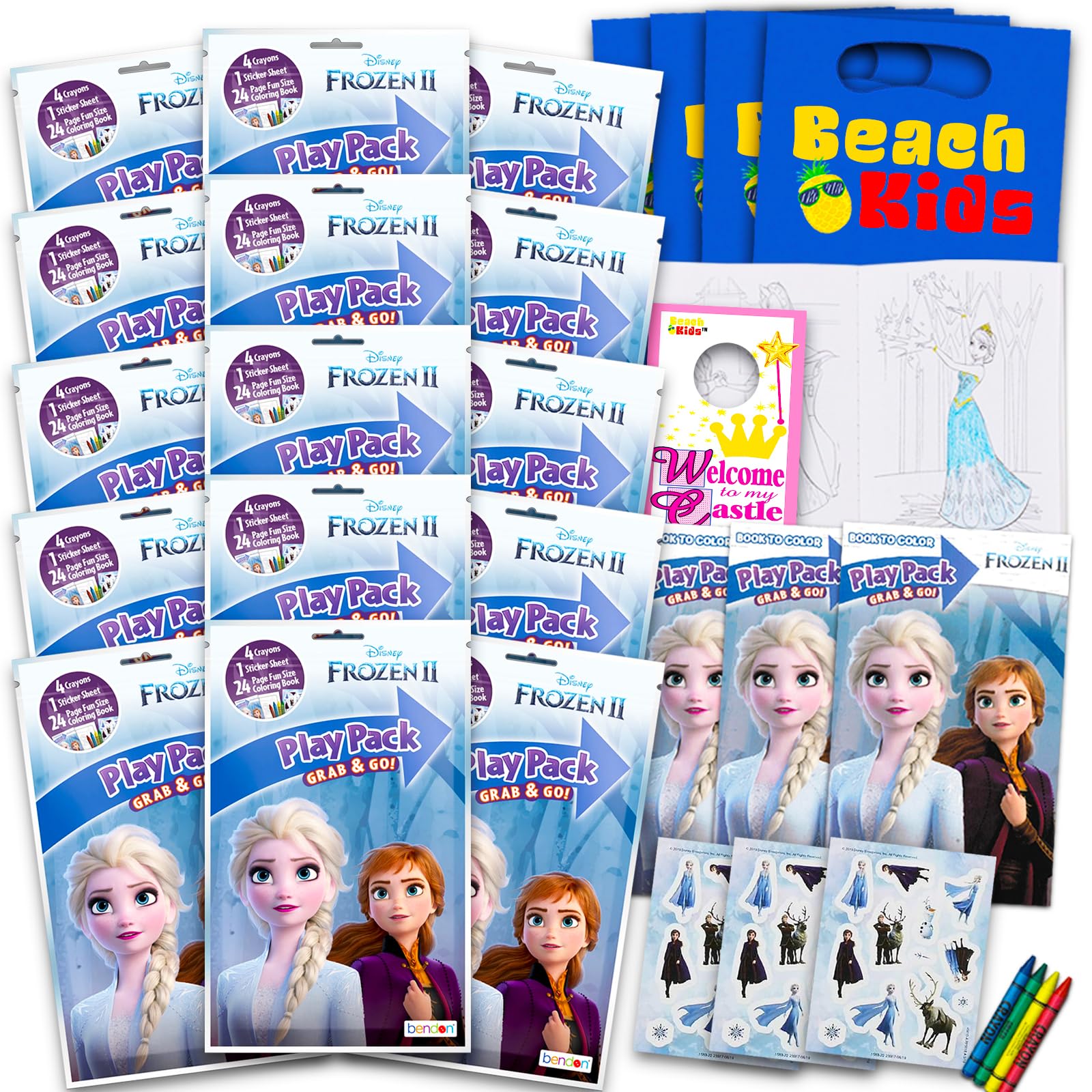Bendon Set of 15 Full-Size Kids Play Packs Fun Party Favors Coloring Book Crayons Stickers (Disney Frozen)