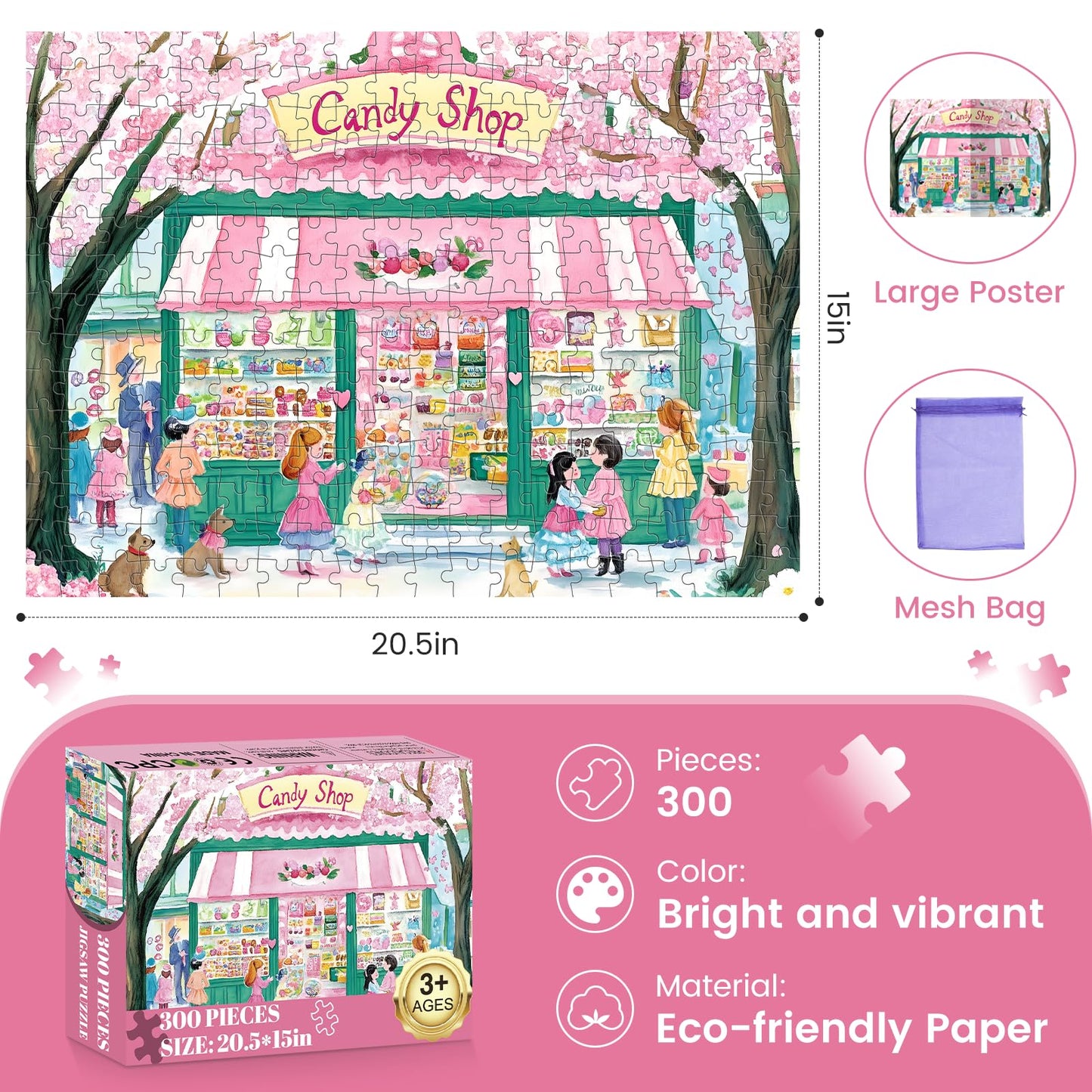 300 Piece Puzzles for mature-themeds  Jigsaw Puzzles 300 Pieces for mature-themeds Kids Candy Shop Puzzle mature-themed Puzzle 300 Piece Recycled Cardboard Challenging Puzzles Game Family Activity Birthday Gift 20.5x15inch