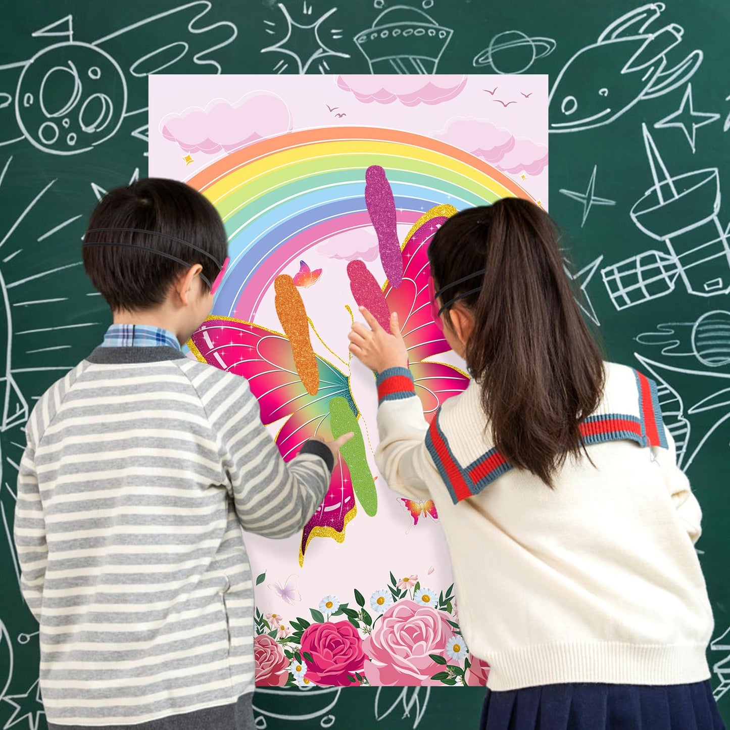 Hxezoc Pin The Tail On The Butterfly With 36 Pcs Tails Large Pink Butterfly Party Games Poster For Kids Butterfly Birthday Party Carnival Party Supplies