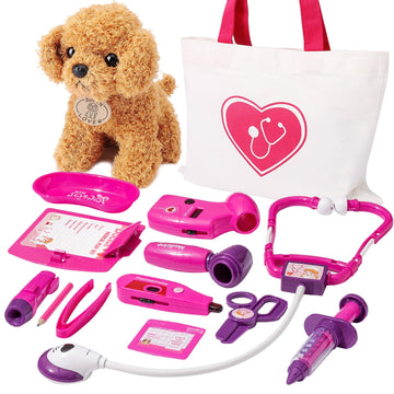 HERSITY Vet Toys Girls Doctor Kit for Kids, Veterinary Pretend Play Puppy Plush Dog Grooming Toy Medical Set Gifts for Toddlers 