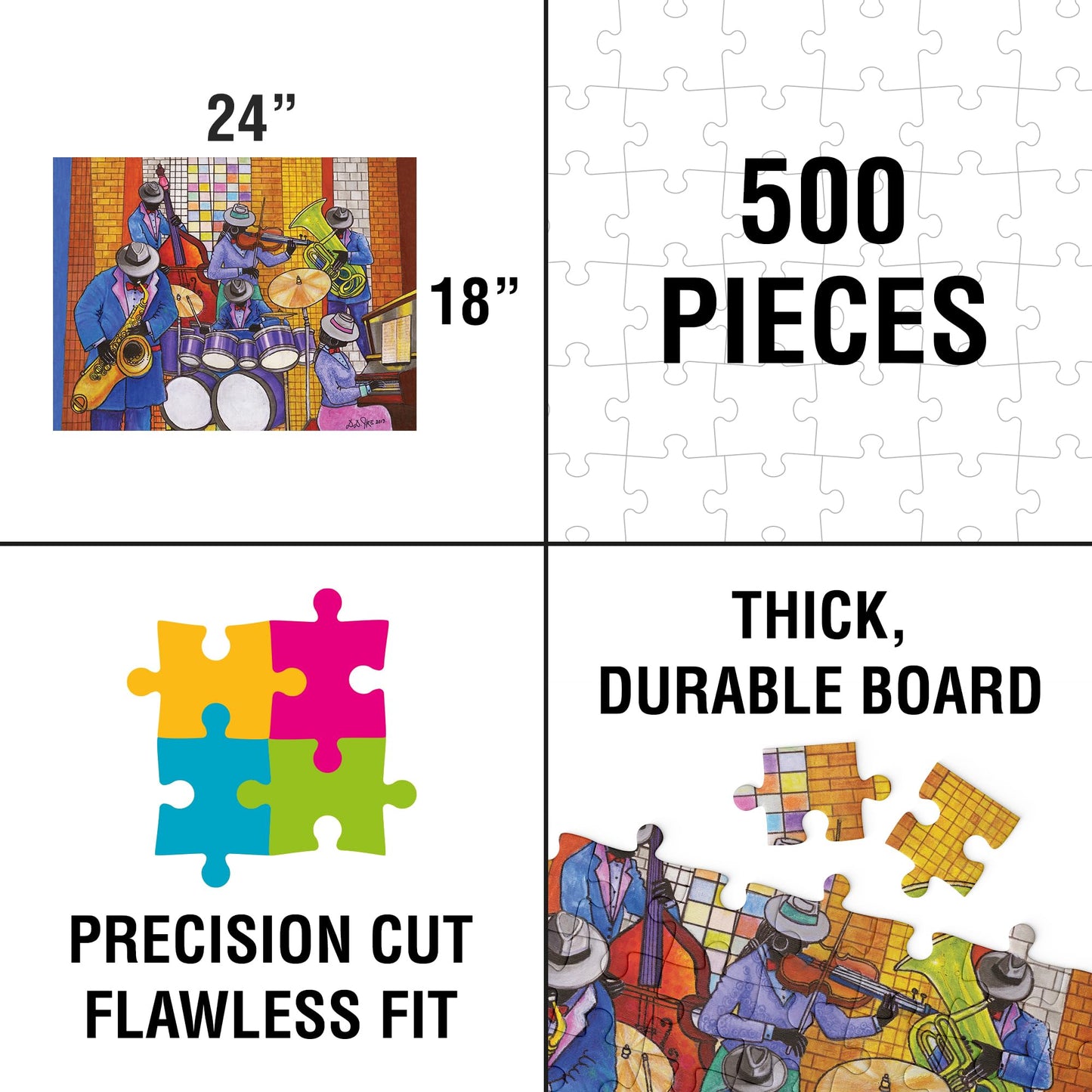 African American Expressions 500-Piece Jigsaw Puzzle - Vibrant Celebration of Black Jazz Culture, Cardboard Material
