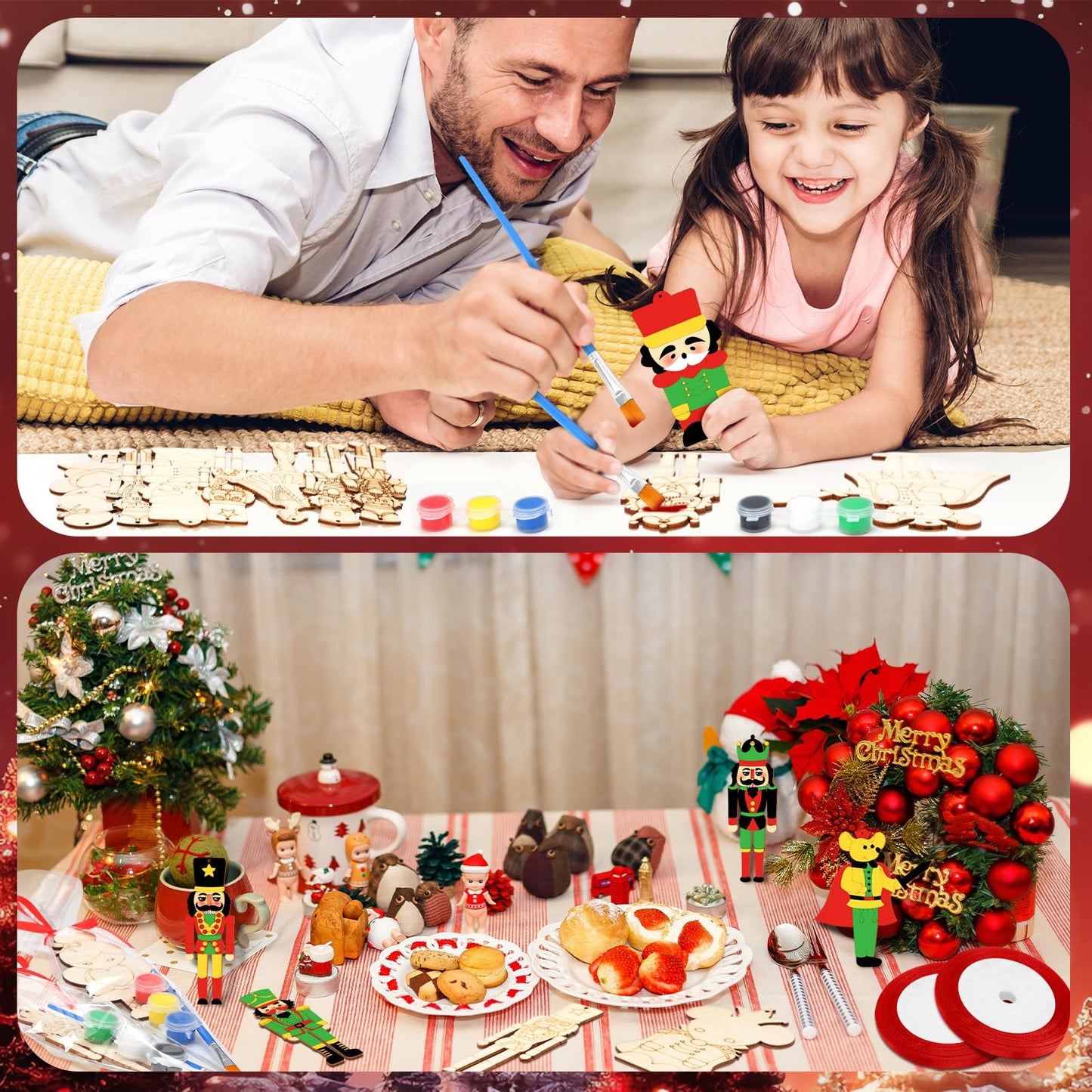 VioraWhite 24 Set Christmas Wooden Nutcracker Painting Craft Kit DIY Blank Wooden Nutcracker Cutout Xmas Ornaments Unfinished Ba