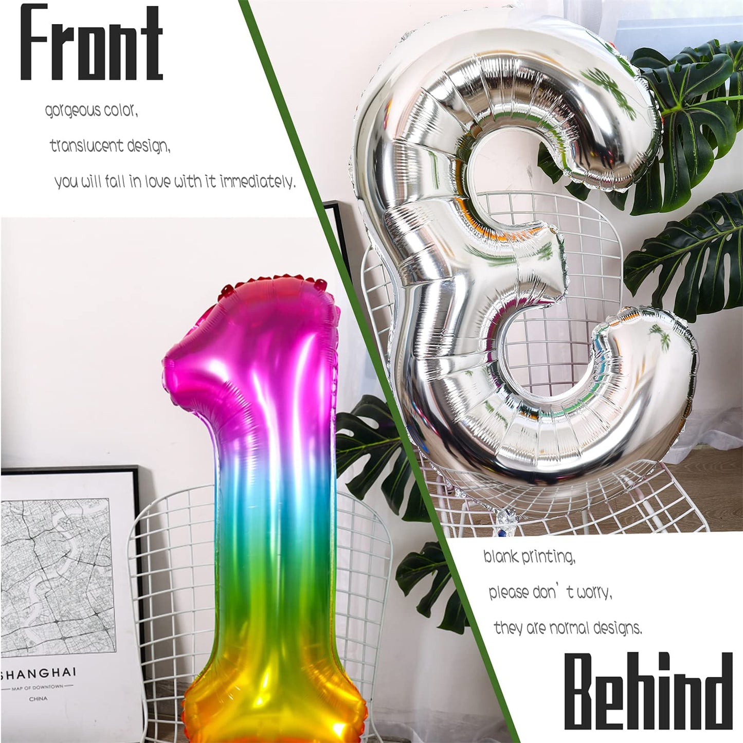 Number Balloon | Number 1 Balloons For 1St Birthday Decorations | Giant Rainbow Mylar Number 1 Balloon - 40 Inch | Big Foil Mult
