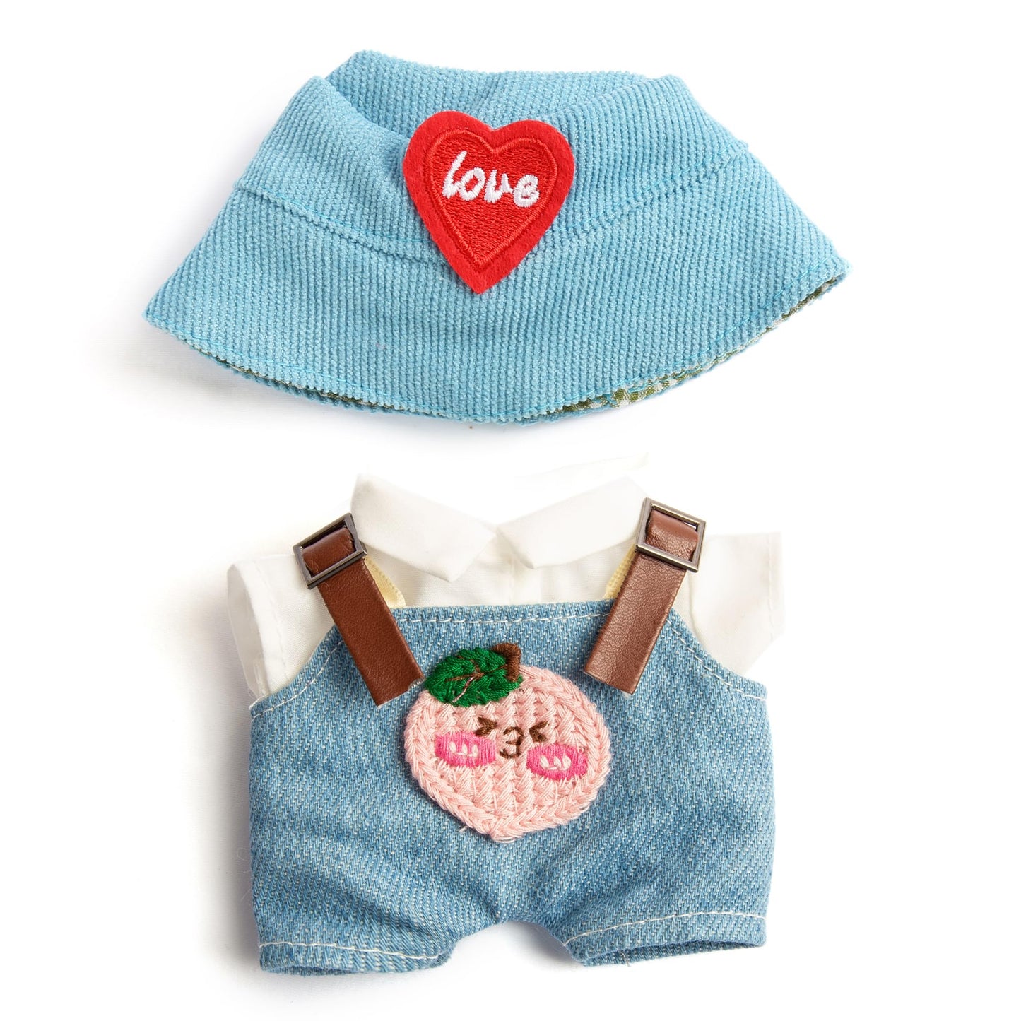 3-Piece Doll Clothes for 17cm Doll - Stylish Fisherman Hat Set  Kawaii Doll Outfits with Accessories for Collectors or Display - Blue Peach (No Doll)