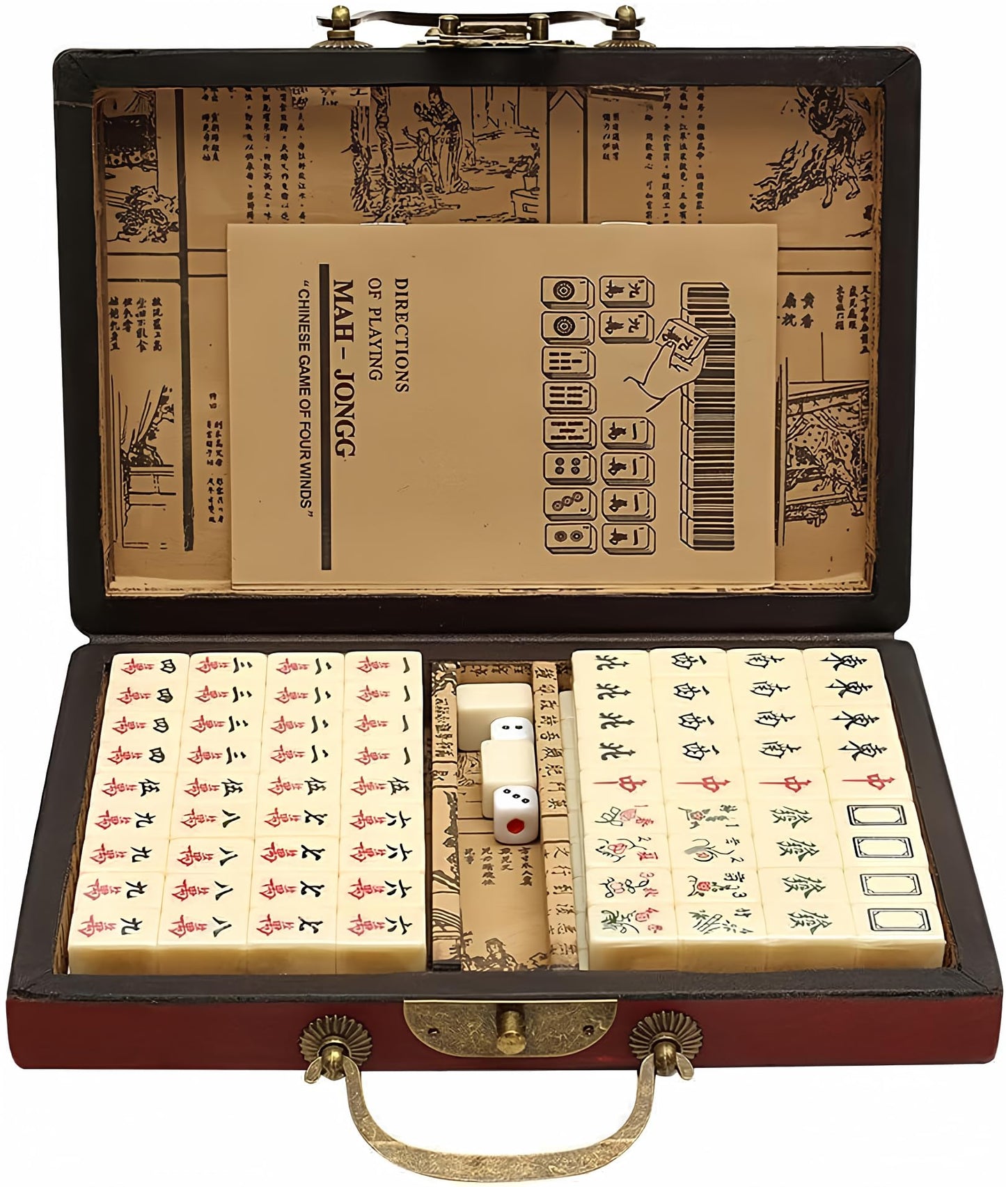 Florauspicious Chinese Mahjong Set, Traditional Majong Sets Chinese With 146Pcs 0.87'' X 0.59'' X 0.47'' Mini Mahjong Tiles, 2Pc