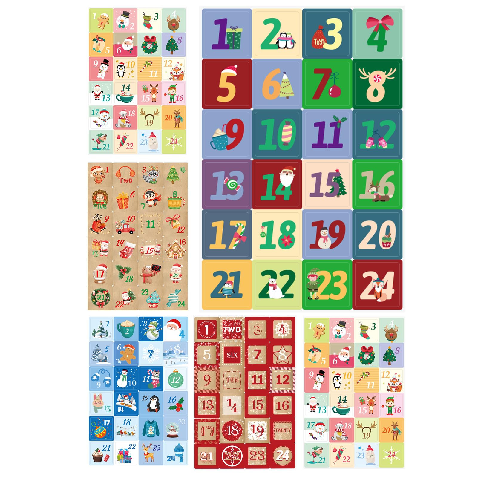 Ceiba Tree Christmas Advent Calendar Stickers 240Pcs Advent Calendar Numbers Sticker Sheets for DIY Crafts Decorations Merry Chr