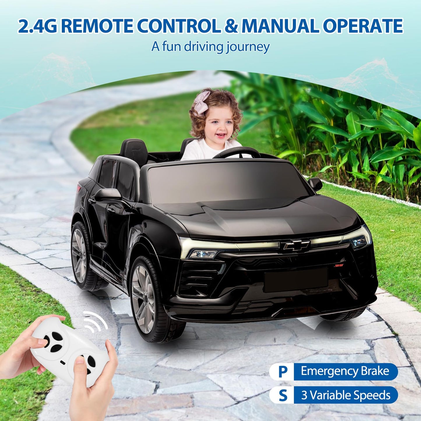 Hetoy 24V 2-Seater SUV Licensed Chevrolet Blazer Ride On Car Toy w/Parent Remote Control, 3 Speeds, Wireless Music, MP3 Player,