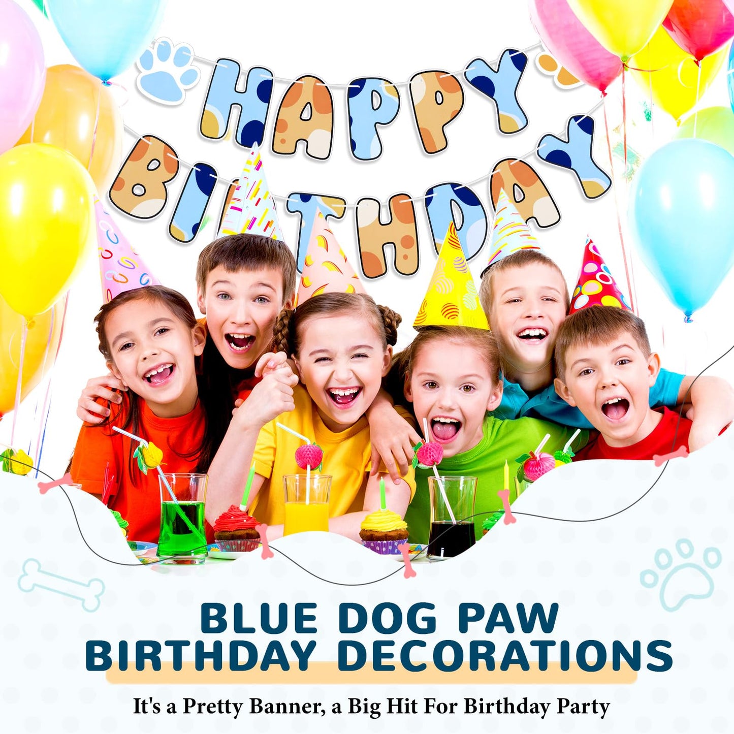 Chiisong Blue Dog Birthday Party Supplies, Blue and Orange Banner Dog Happy Birthday Banner Party Decorations for Decoration Cen