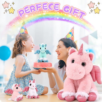 Morismos Pink Unicorn Stuffed Animal With Babies-18'' Mommy Unicorn And 3 Baby Stuffed Unicorn Plush Toys Inside Zipper Tummy,Soft Unicorn Stuffed Animals For Girls Boys Christmas Birthday Valentines
