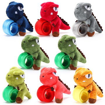 Lenwen 8 Pcs Dinosaur Stuffed Animals Slap Bracelets for Kids Plush Animal Cute Wrist Slap Bands for Birthday Party Favors Boys