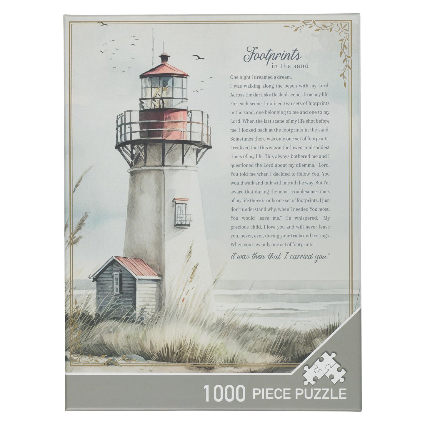 Christian Art Gifts 1000 Piece Jigsaw Puzzle - Footprints in The Sand, Multicolored, Cardboard, Family Activity Game, Model PUZ069