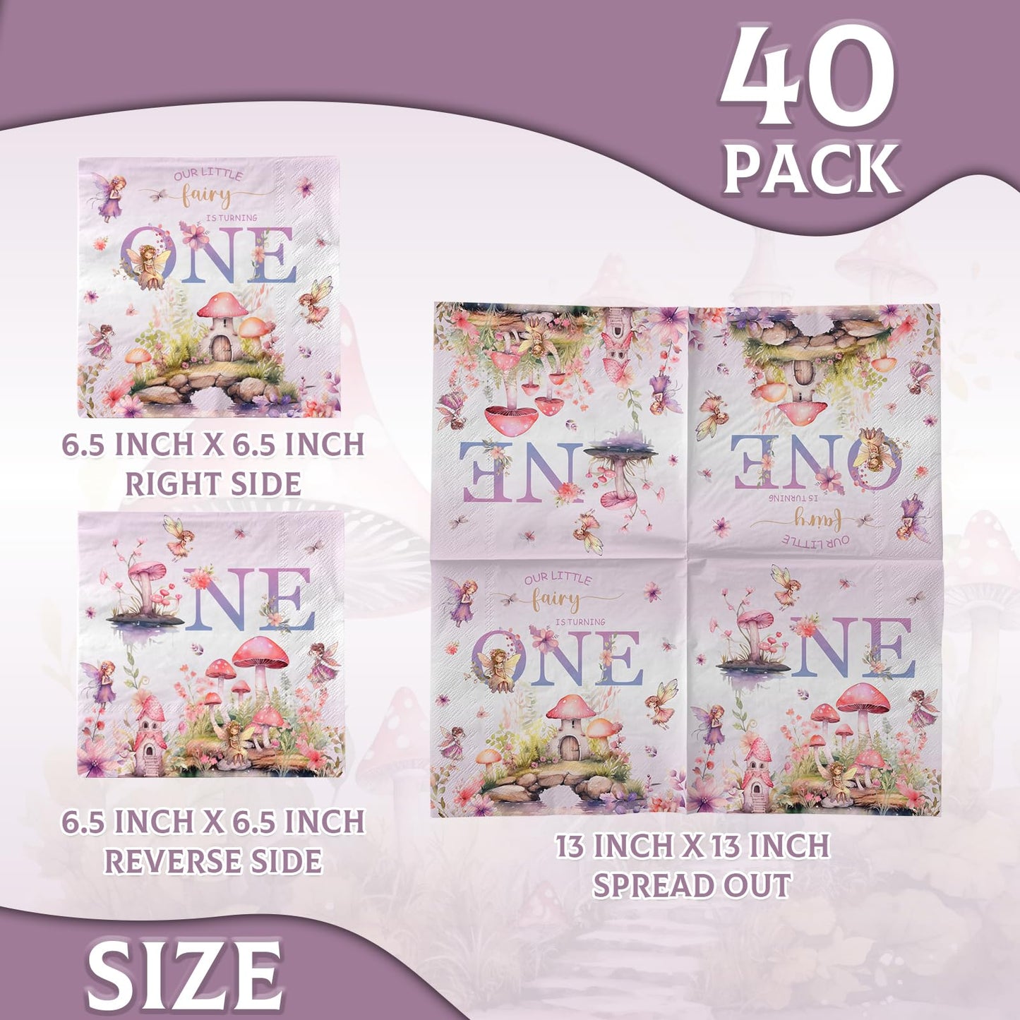Fairy First Birthday Decorations-40Pcs Fairy One Napkins, Flower Little Fairy Is Turning One Paper Napkins Fairy Dinner Napkins