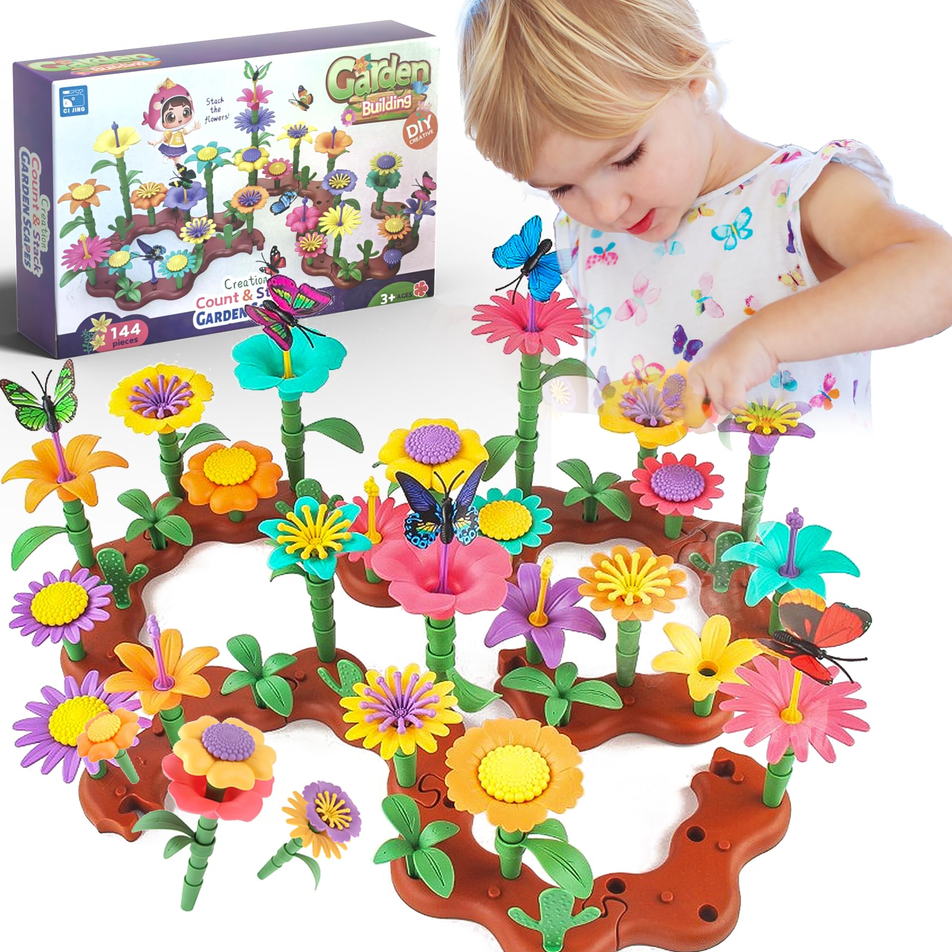 144PCS Children's Flower Garden Building Toy Set, Theme: Garden Design Game, Suitable for Girls Aged 3-8, STEM Preschool Childre