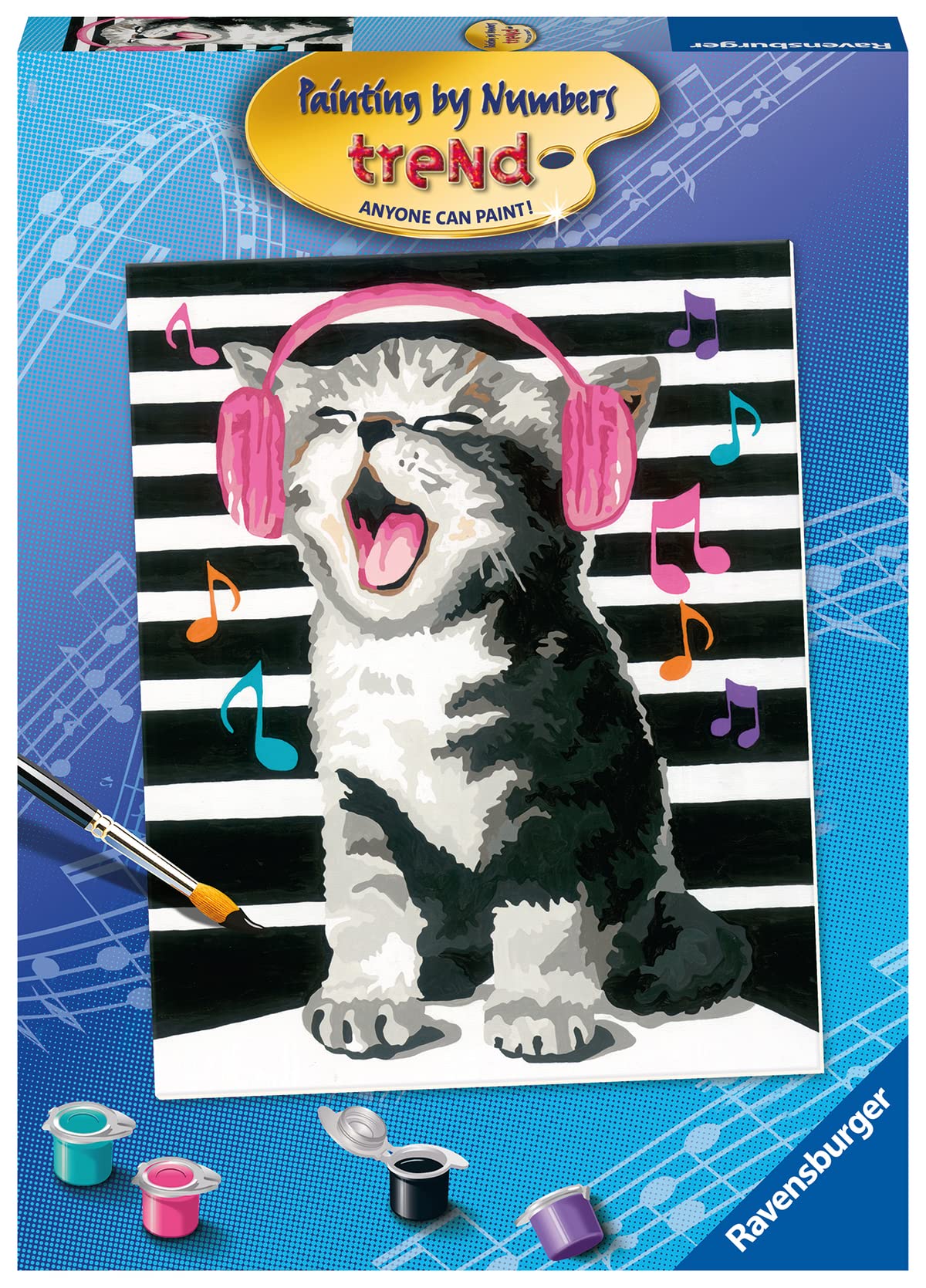 Ravensburger Singing Kitten Paint by Numbers Kit for Children - Painting Arts and Crafts for Kids Age 12 Years Up
