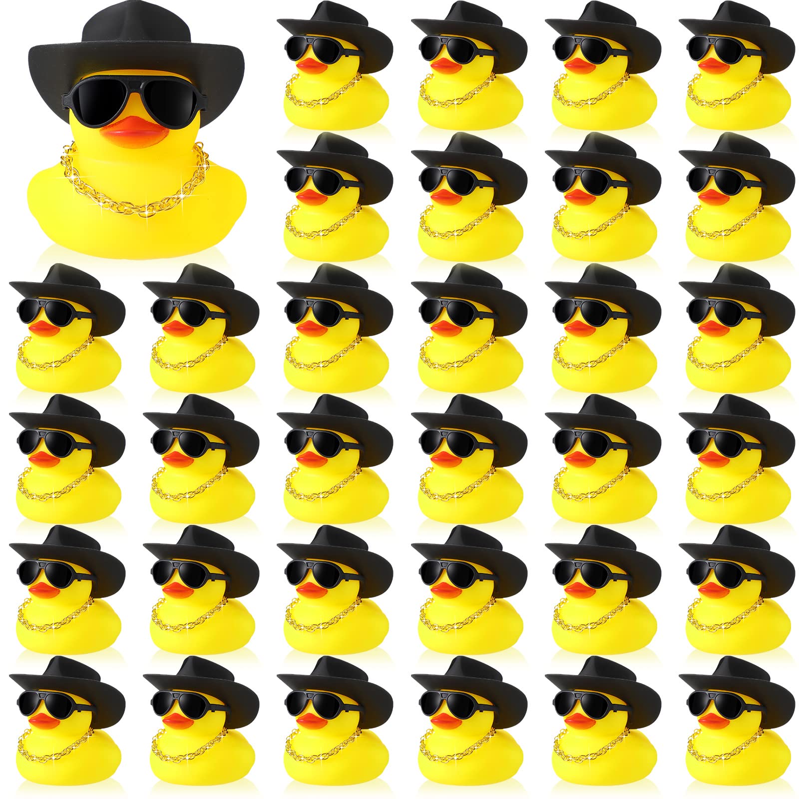 Sotiff 48 Sets Cowgirl Rubber Duck Squeaky Duck Bath Party Toy Duckies Car Dashboard Decorations With Mini Necklace Hat And Sunglasses For Valentine Bathtub Baby Shower Birthday Swimming(Yellow)