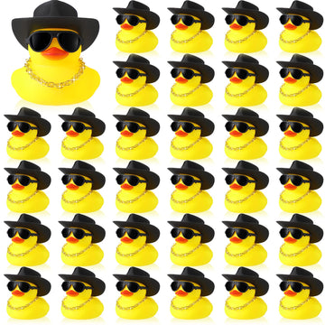 Sotiff 48 Sets Cowgirl Rubber Duck Squeaky Duck Bath Party Toy Duckies Car Dashboard Decorations With Mini Necklace Hat And Sunglasses For Valentine Bathtub Baby Shower Birthday Swimming(Yellow)